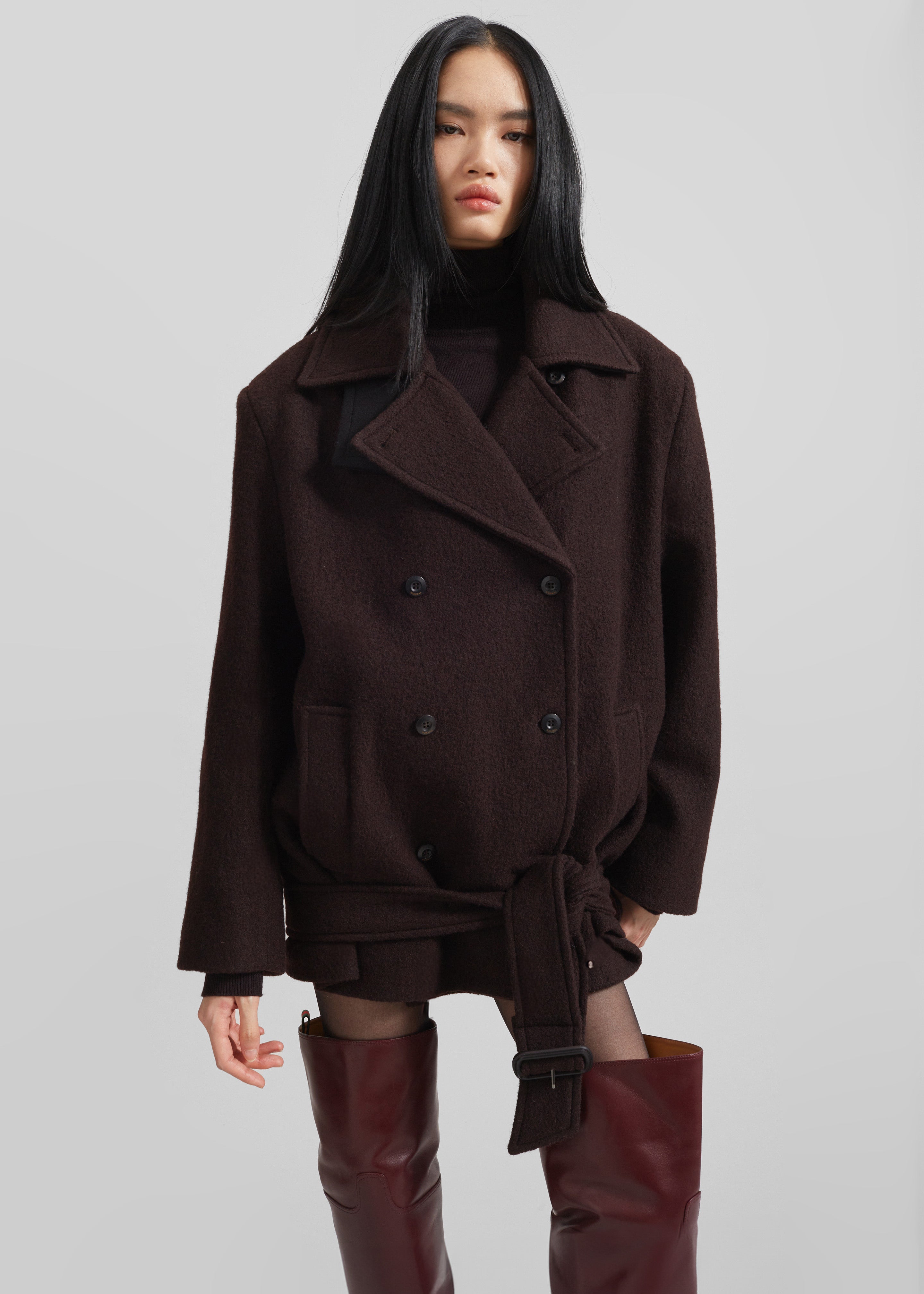 Hallen Double Breasted Wool Coat - Brown - 1