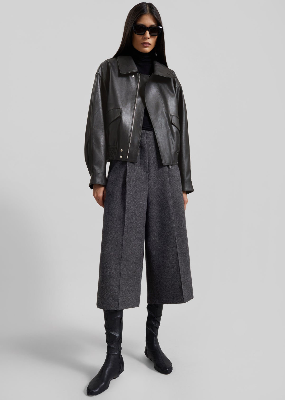 Leher Tailored Wool Culottes - Charcoal - 9