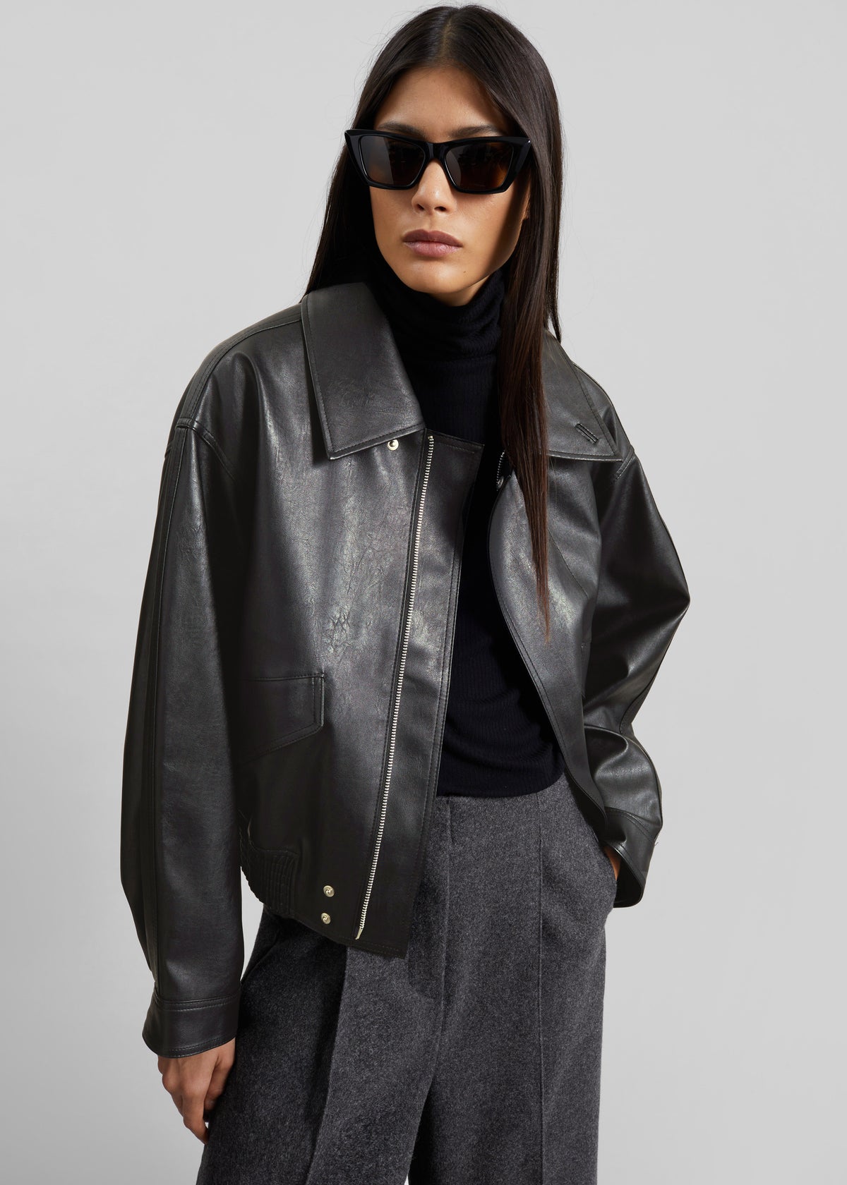 Halmstad Faux Leather Jacket - Charcoal - 8