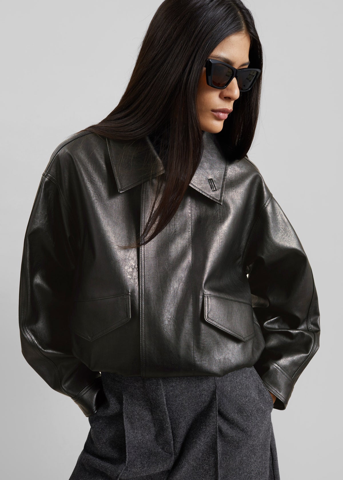 Halmstad Faux Leather Jacket - Charcoal - 7