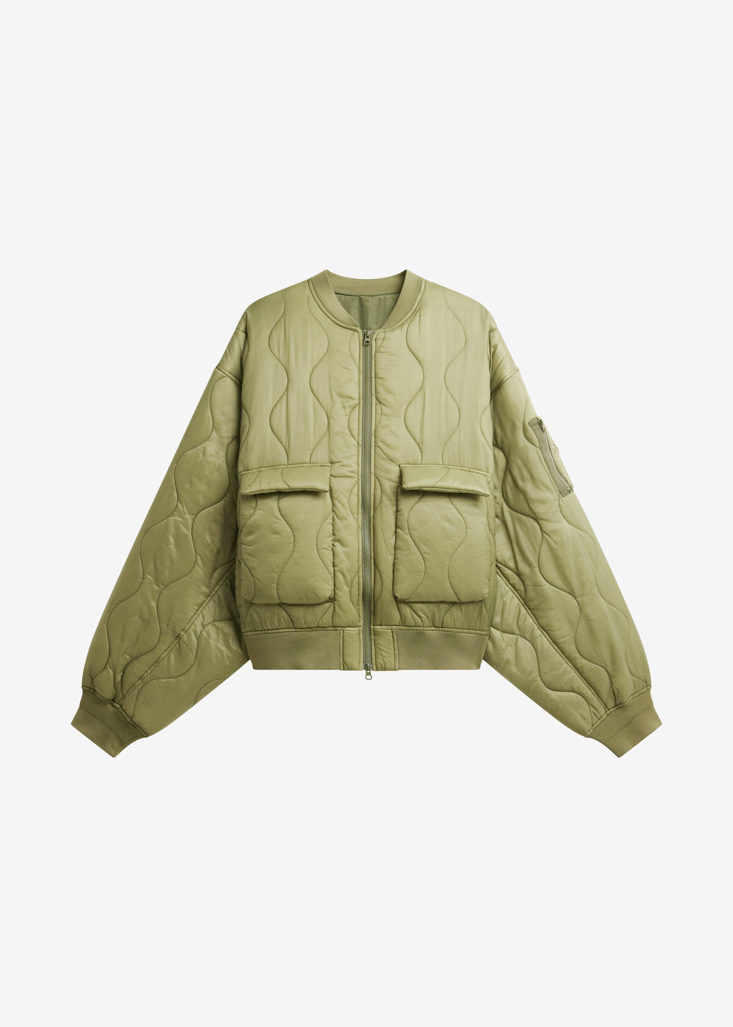 Halsey Quilted Bomber Jacket - Moss Green - 8