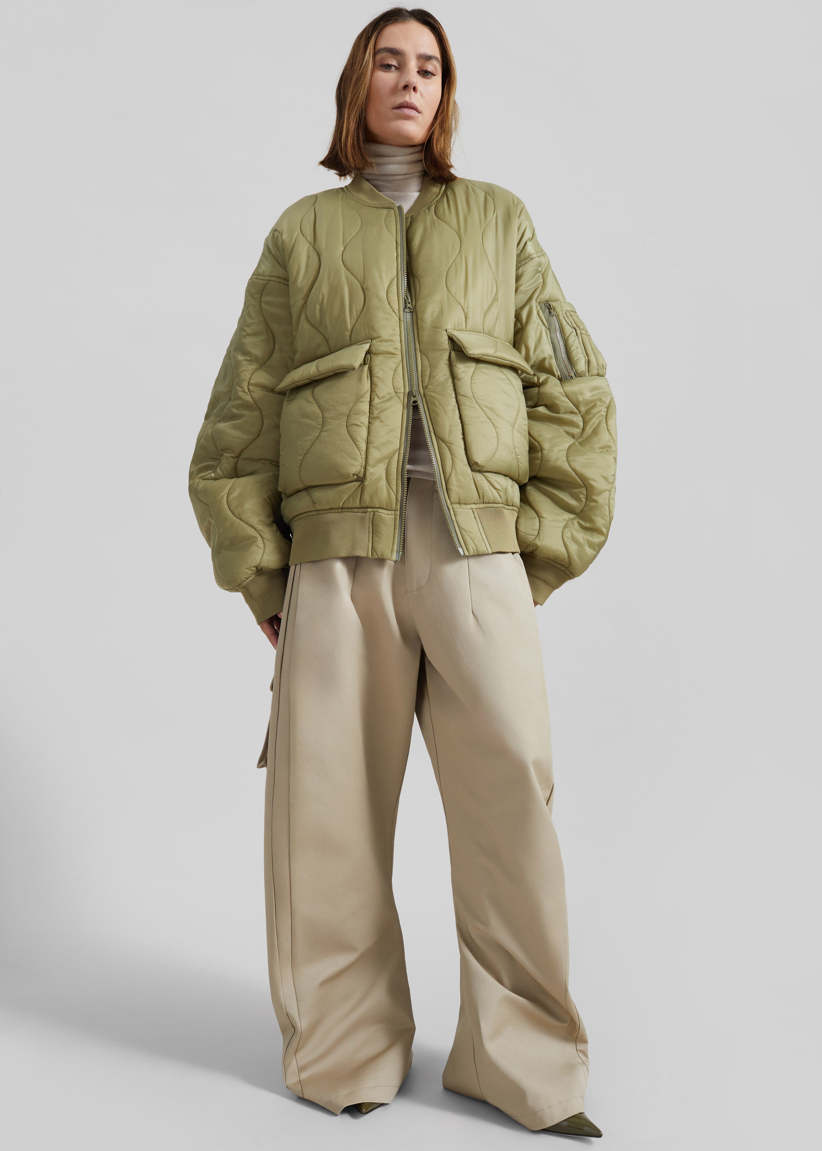 Halsey Quilted Bomber Jacket - Moss Green - 3