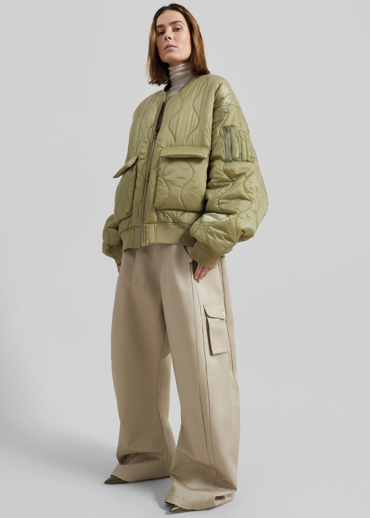 Halsey Quilted Bomber Jacket - Moss Green - 5