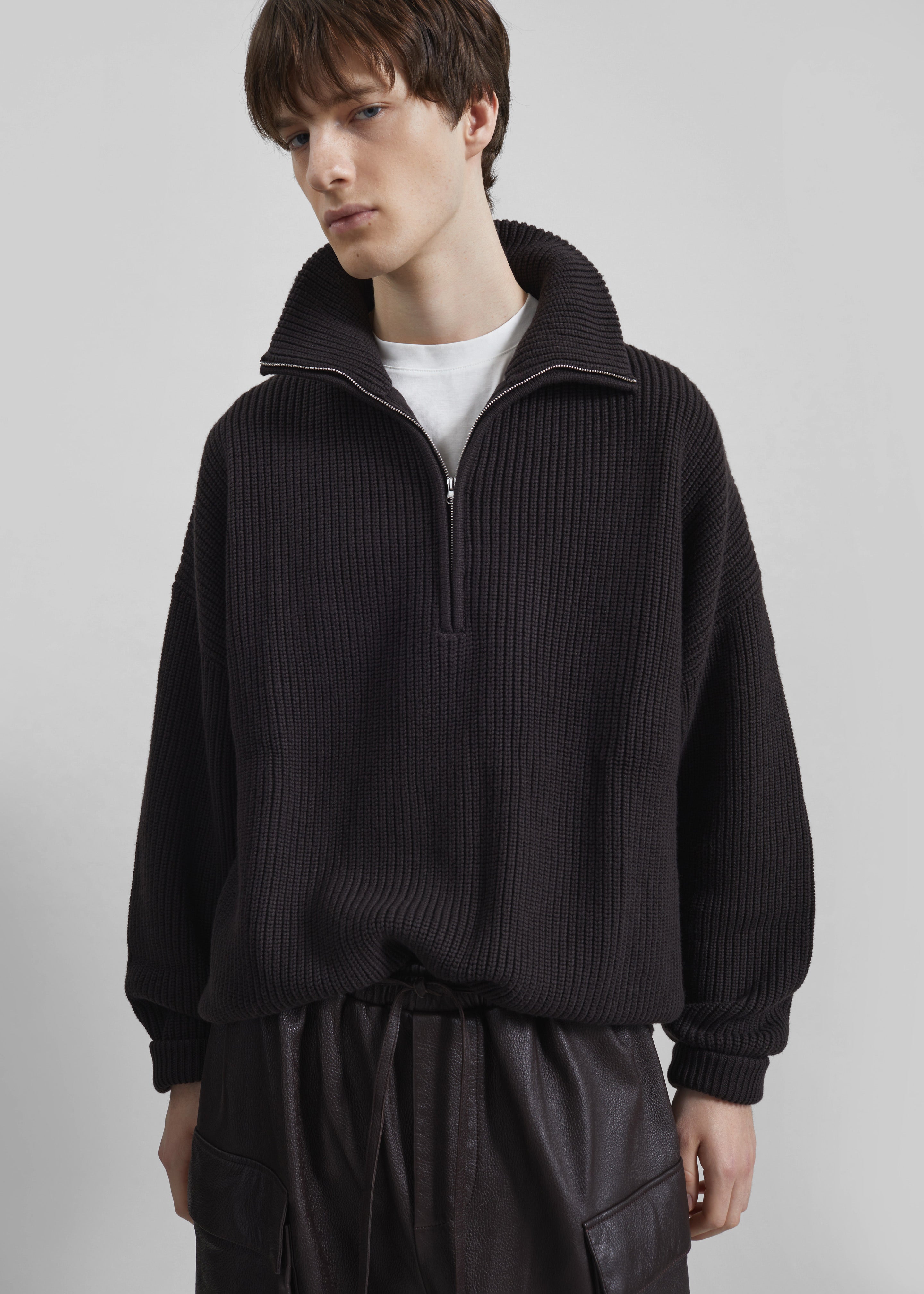 Harrison Quarter Zip Jumper - Dark Plum - 1