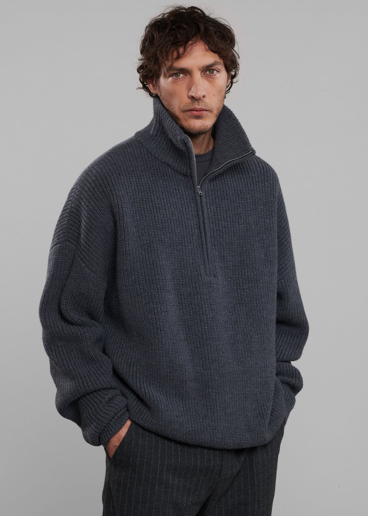 Harrison Quarter Zip Jumper - Grey Melange - 1