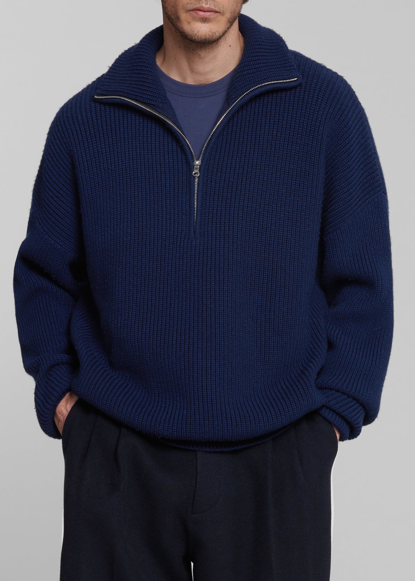 Harrison Quarter Zip Jumper - Navy - 1