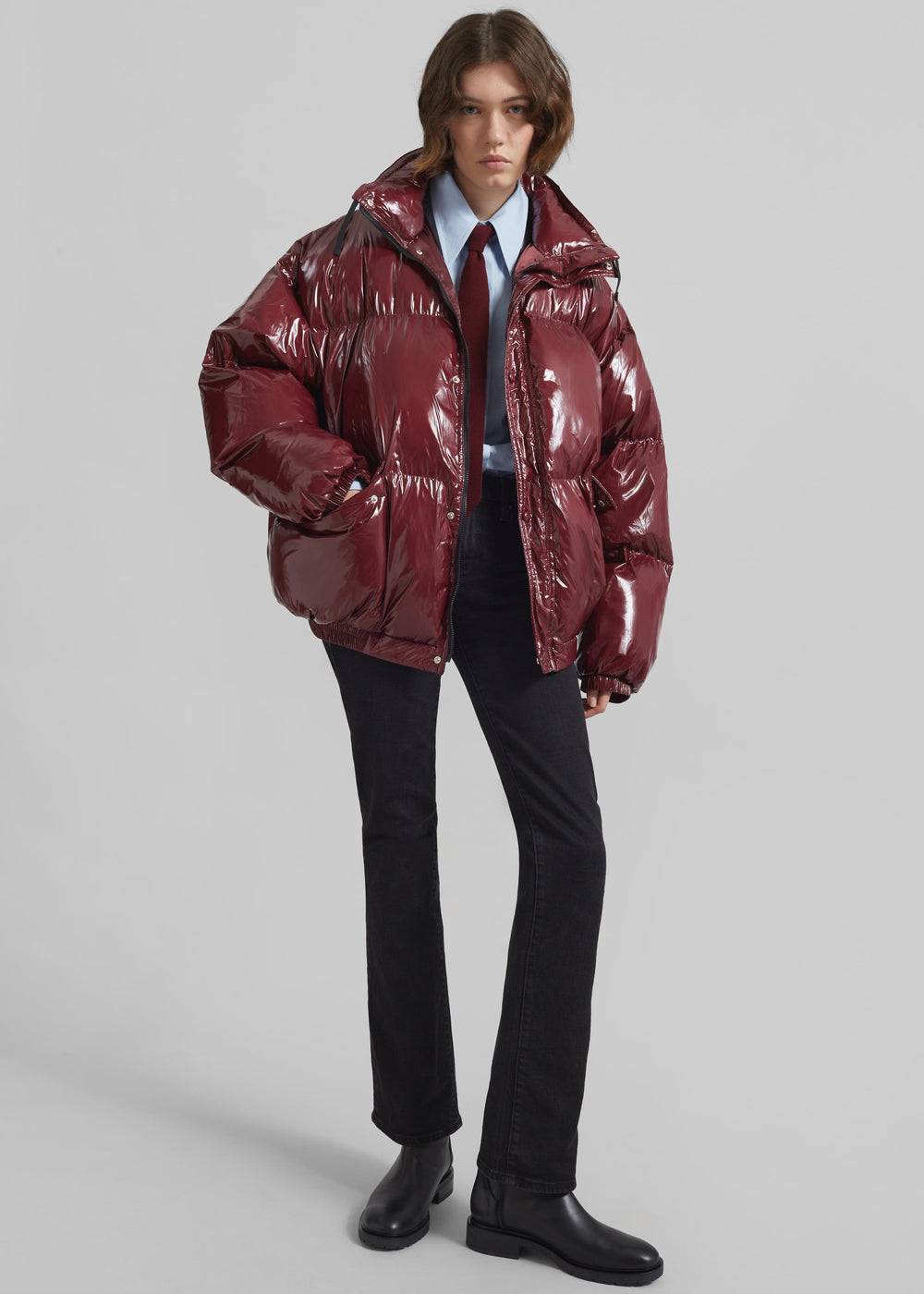 Harrow Glossy Puffer Jacket - Burgundy