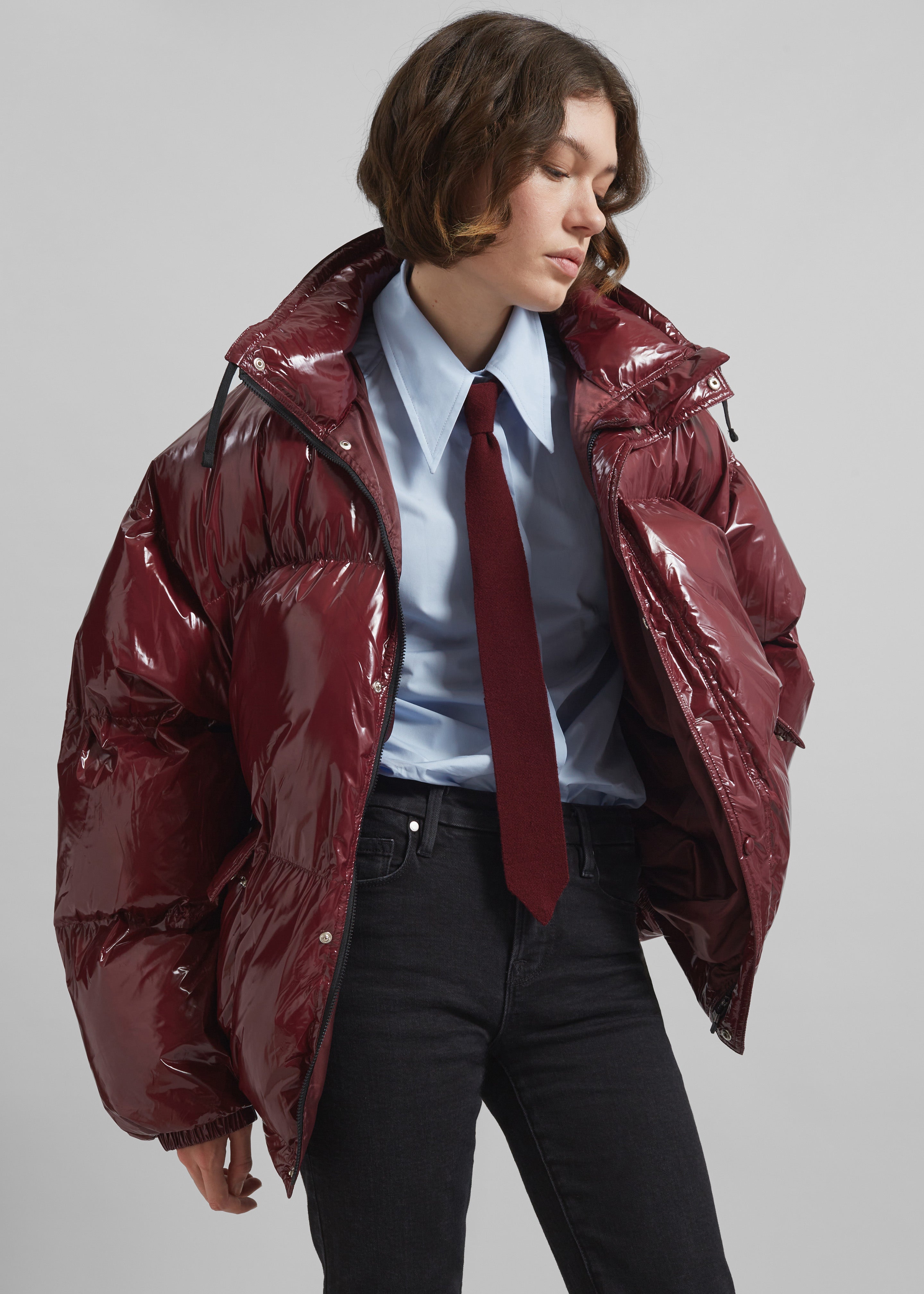 Harrow Glossy Puffer Jacket - Burgundy - 3