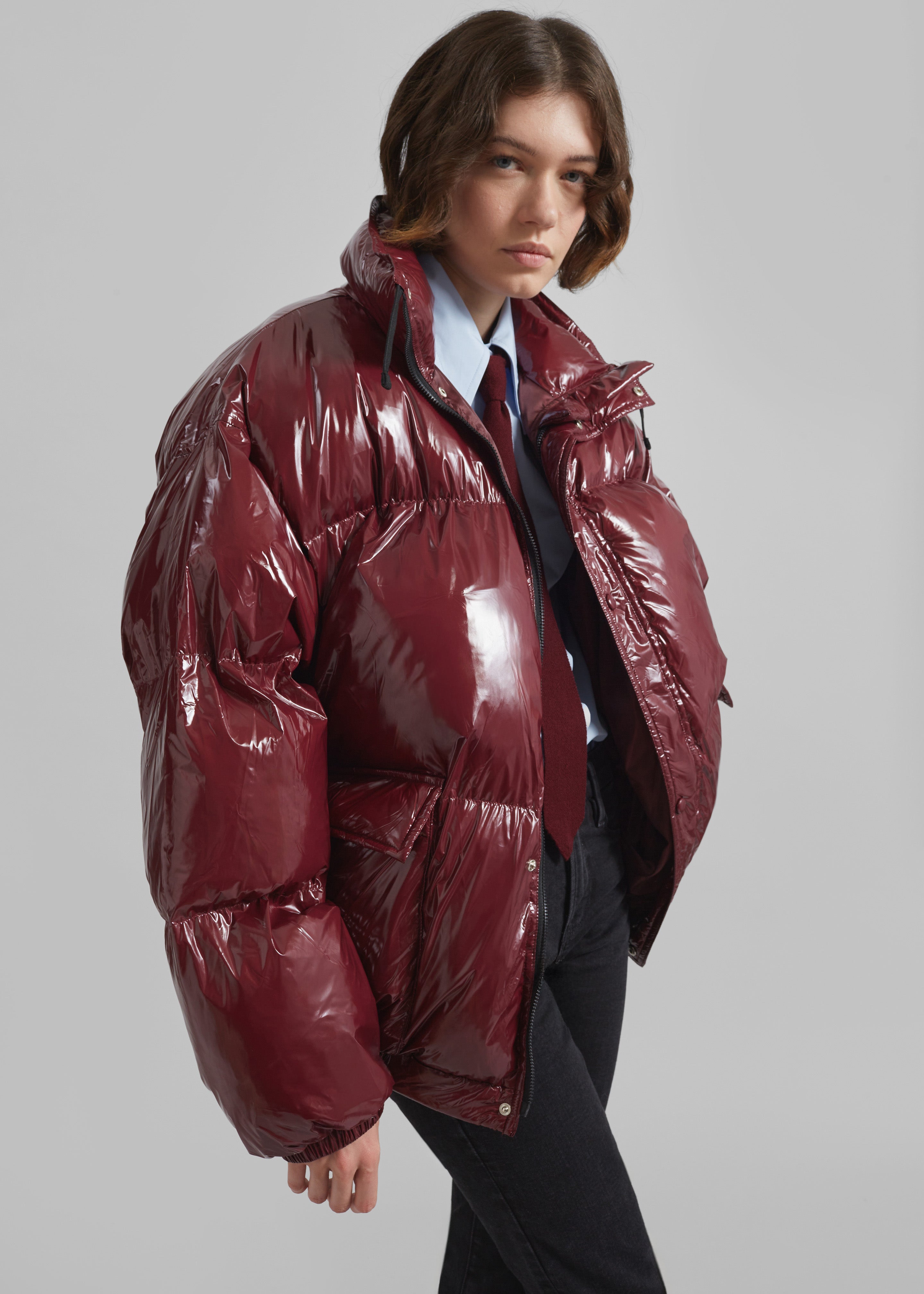 Harrow Glossy Puffer Jacket - Burgundy - 4