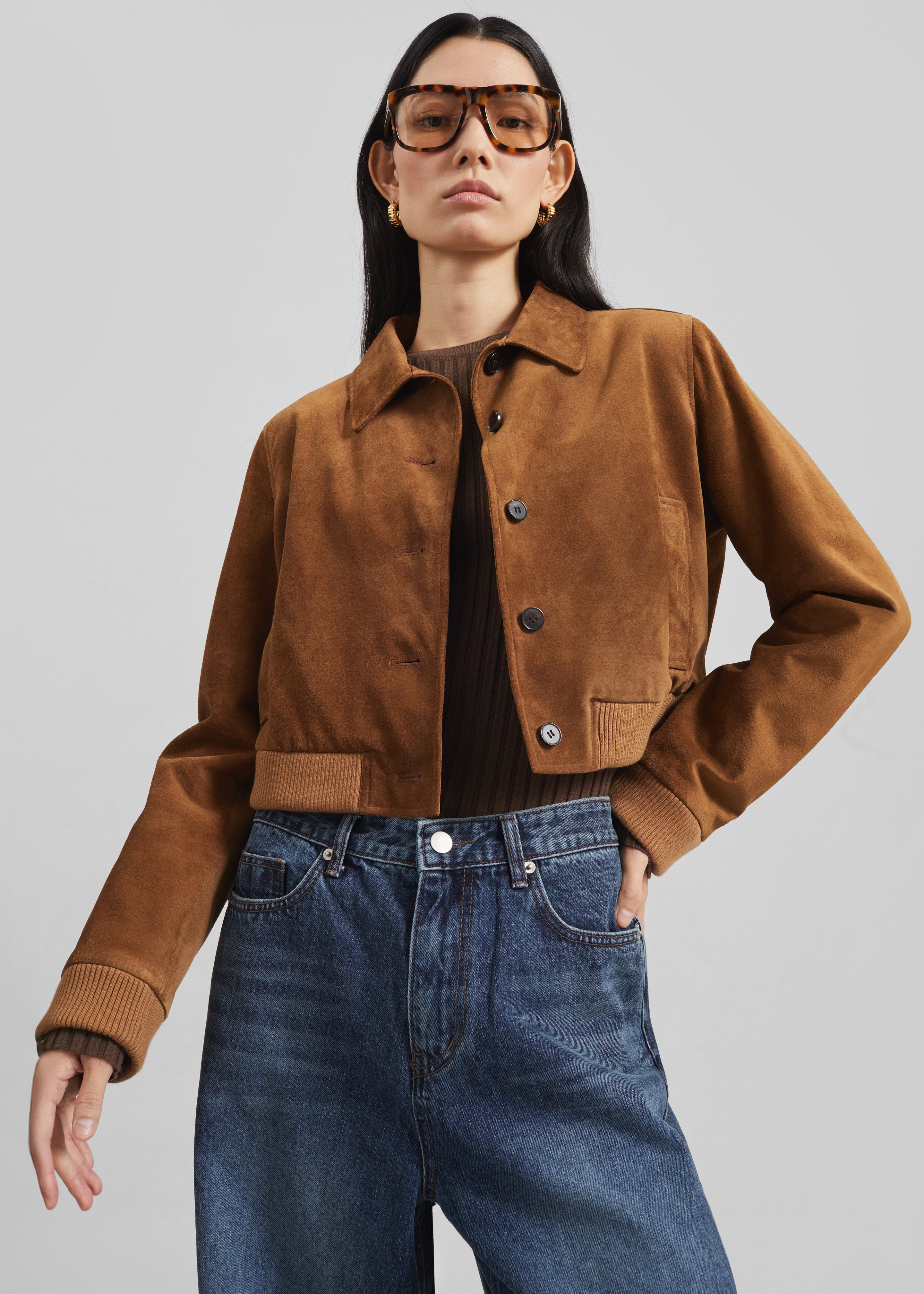 Hartford Suede Short Jacket - Dark Camel - 3
