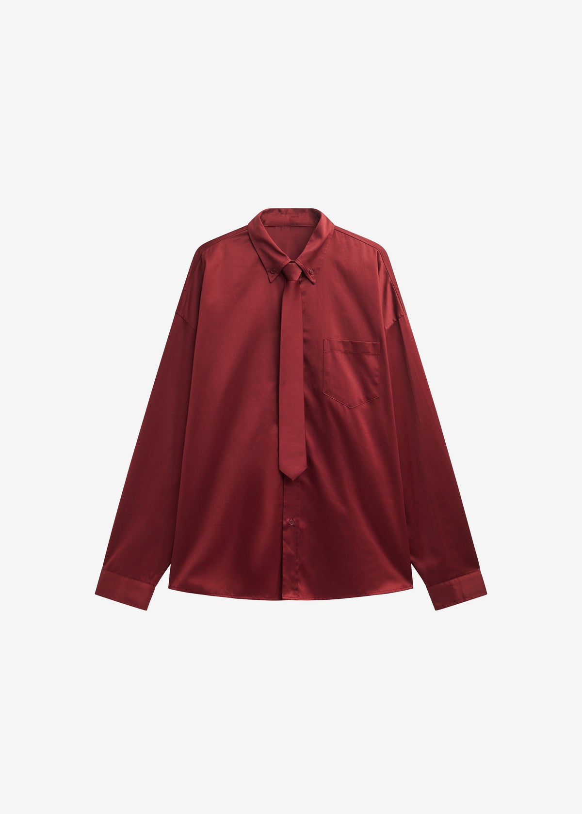 Havelock Oversized Neck-Tie Shirt - Dark Red - 6