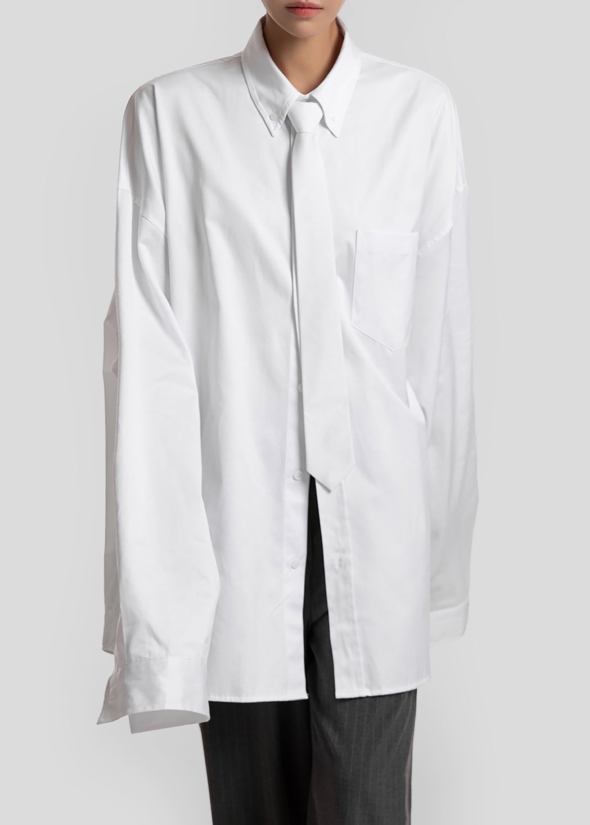 Havelock Oversized Neck-Tie Shirt - White - 4