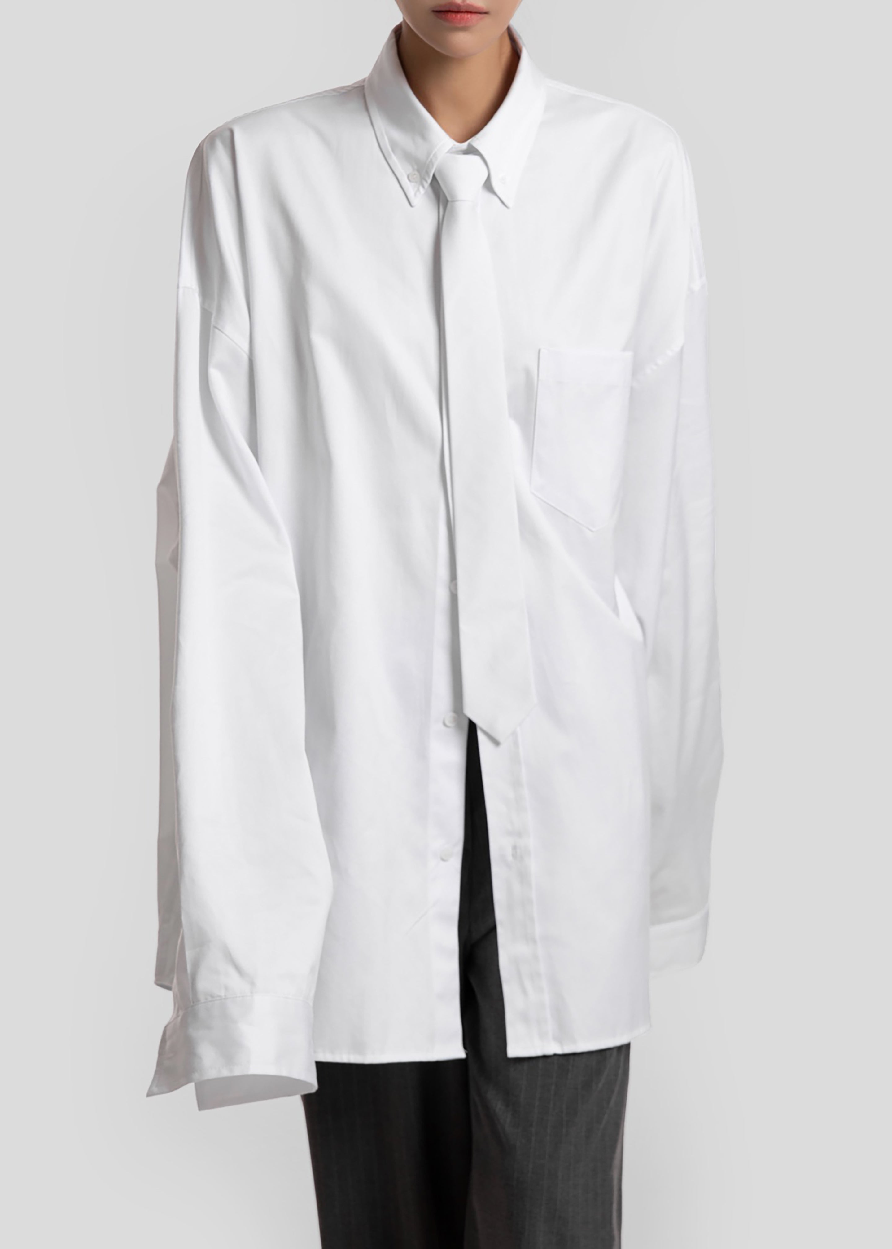 Havelock Oversized Neck-Tie Shirt - White - 4