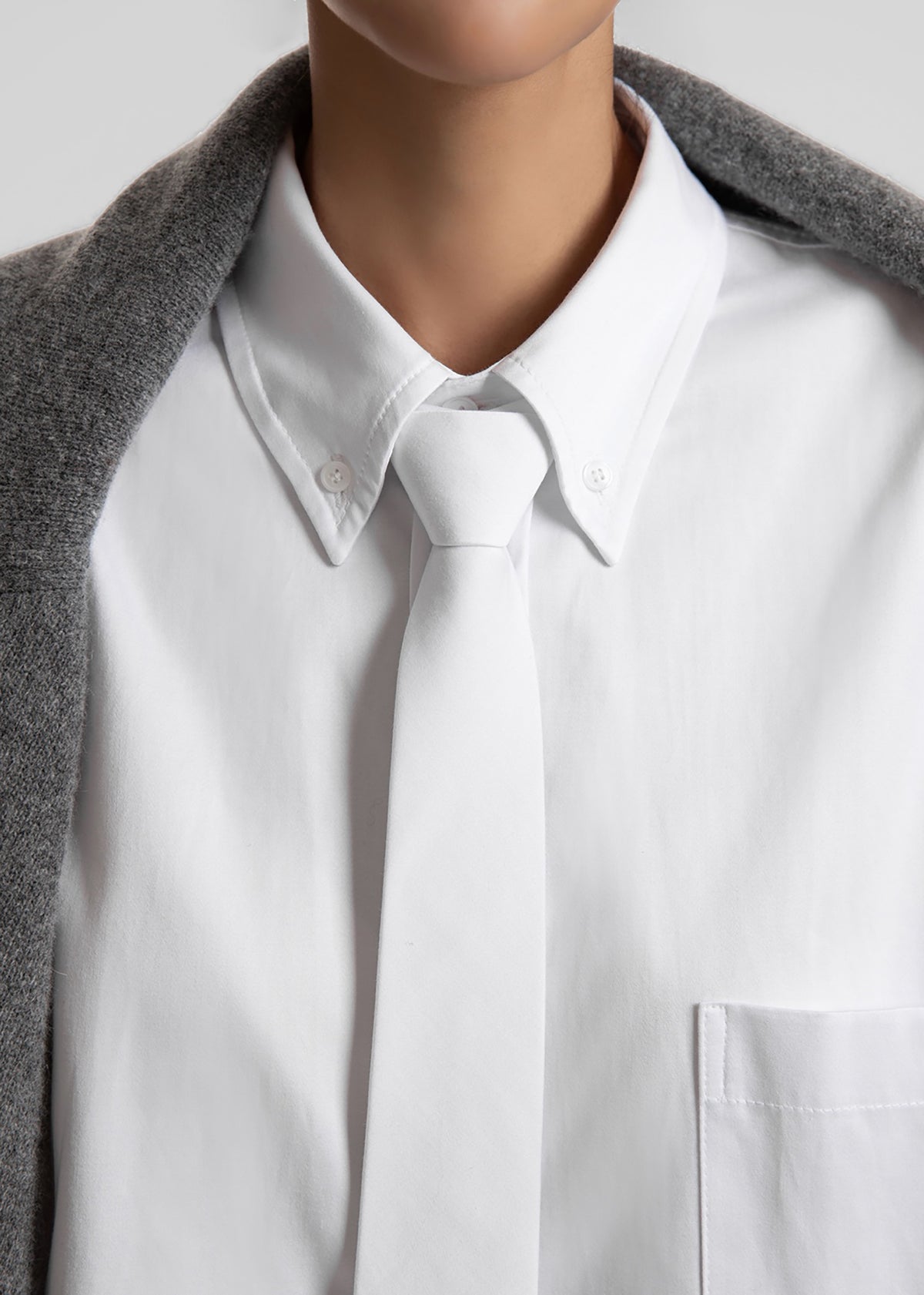 Havelock Oversized Neck-Tie Shirt - White - 2