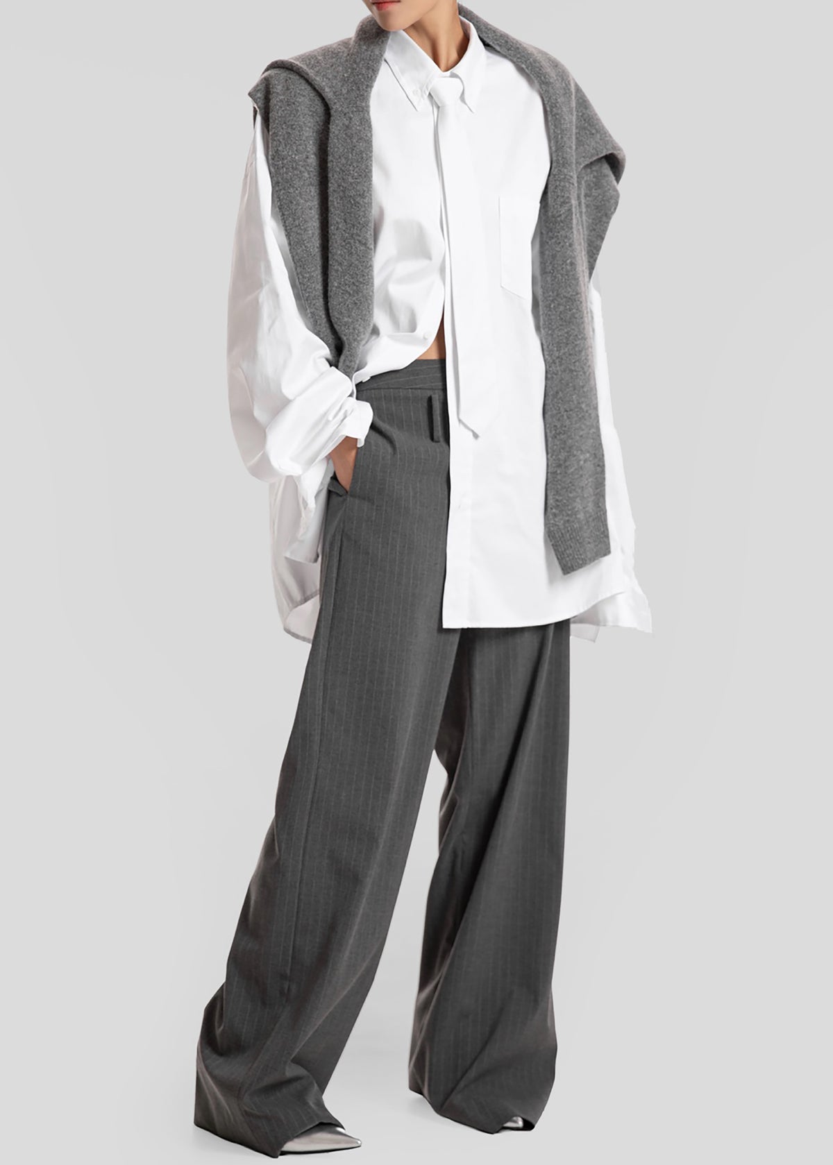 Havelock Oversized Neck-Tie Shirt - White - 3