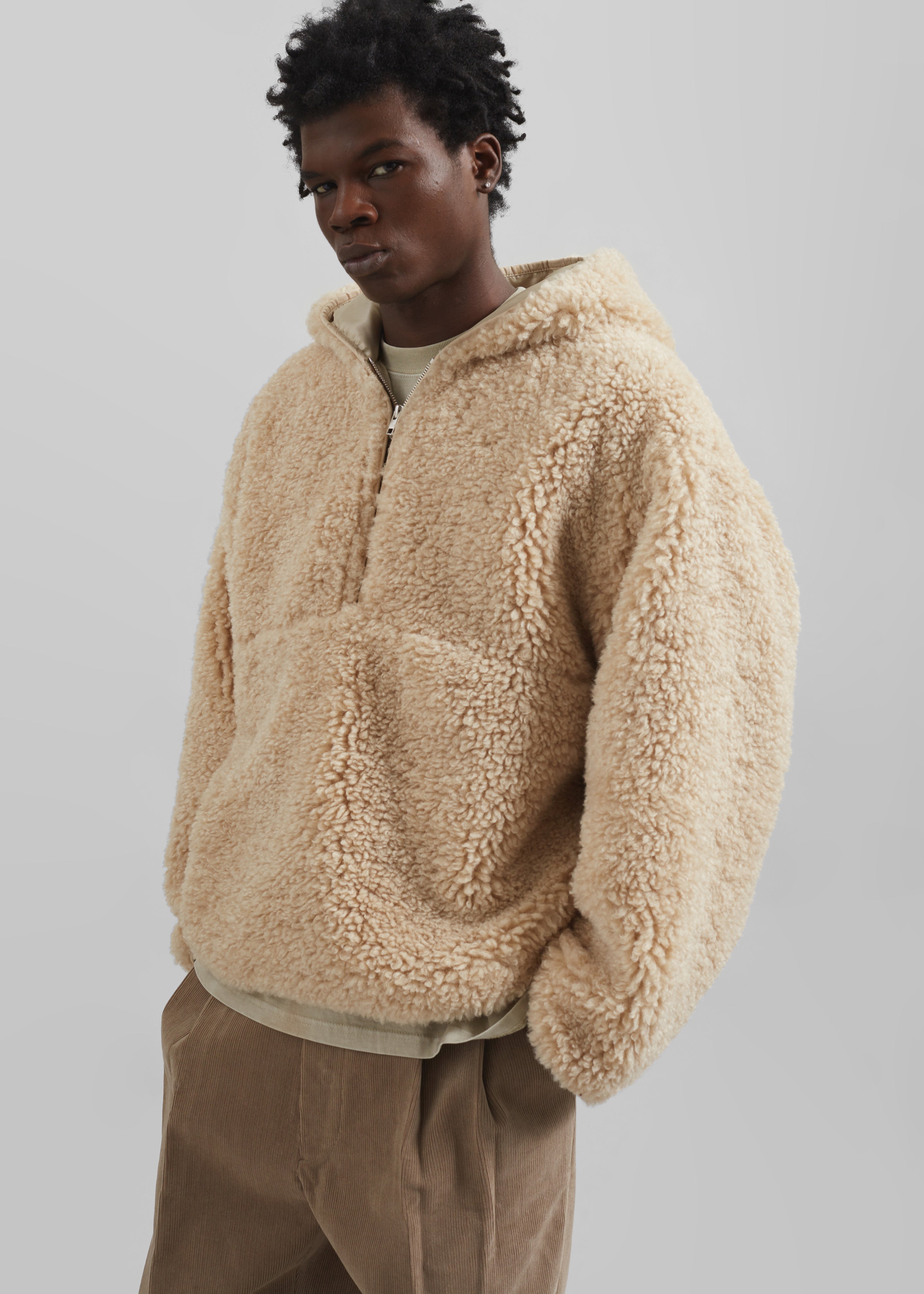 Haworth Faux Shearling Hoodie - Cream - 1