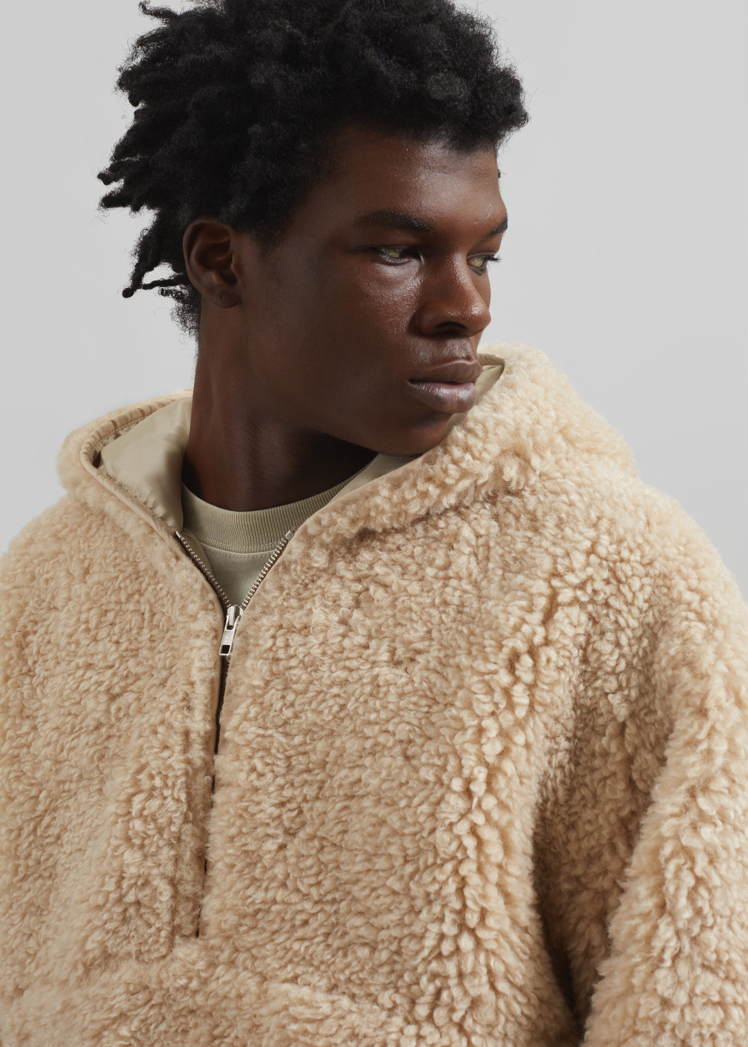 Haworth Faux Shearling Hoodie - Cream - 4