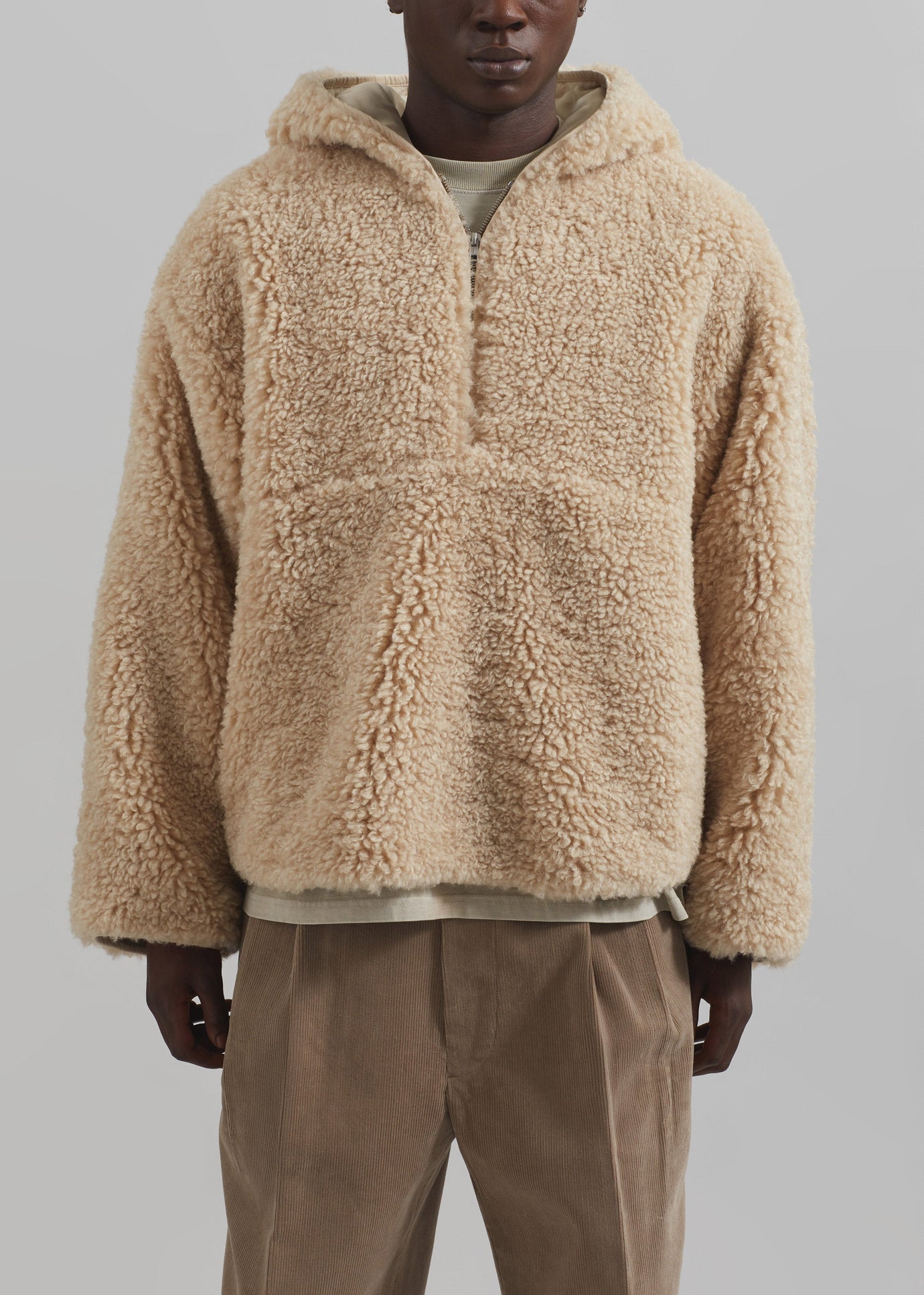 Haworth Faux Shearling Hoodie - Cream - 1