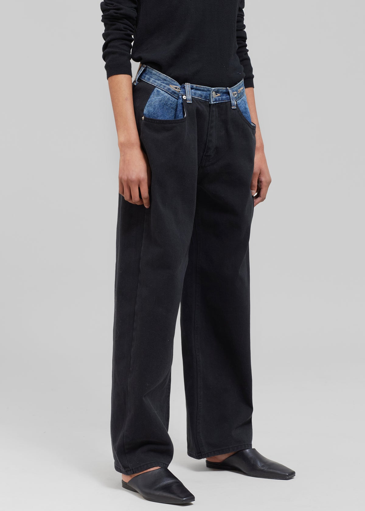 Hayla Contrast Denim Pants - Black/Blue - 6