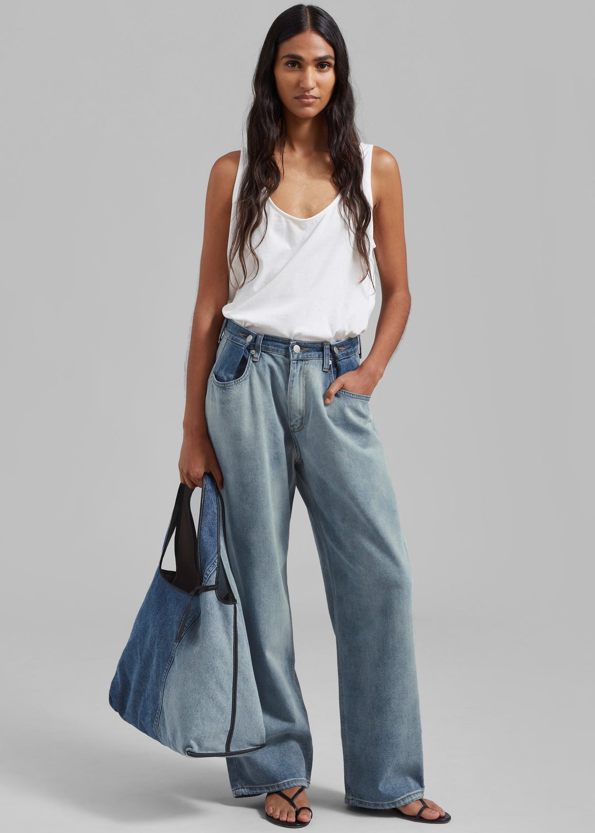 Hayla Contrast Denim Pants - Light Wash/Blue - 1