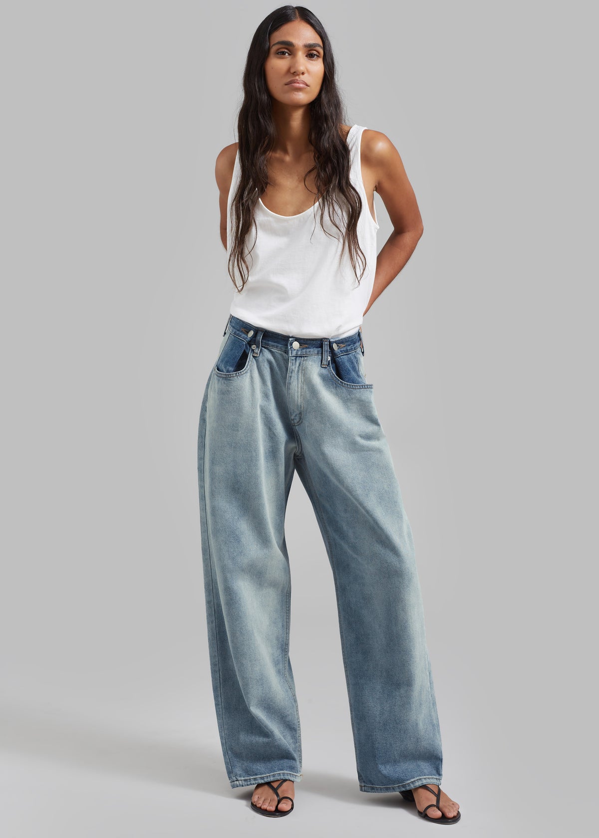 Hayla Contrast Denim Pants - Light Wash/Blue - 4