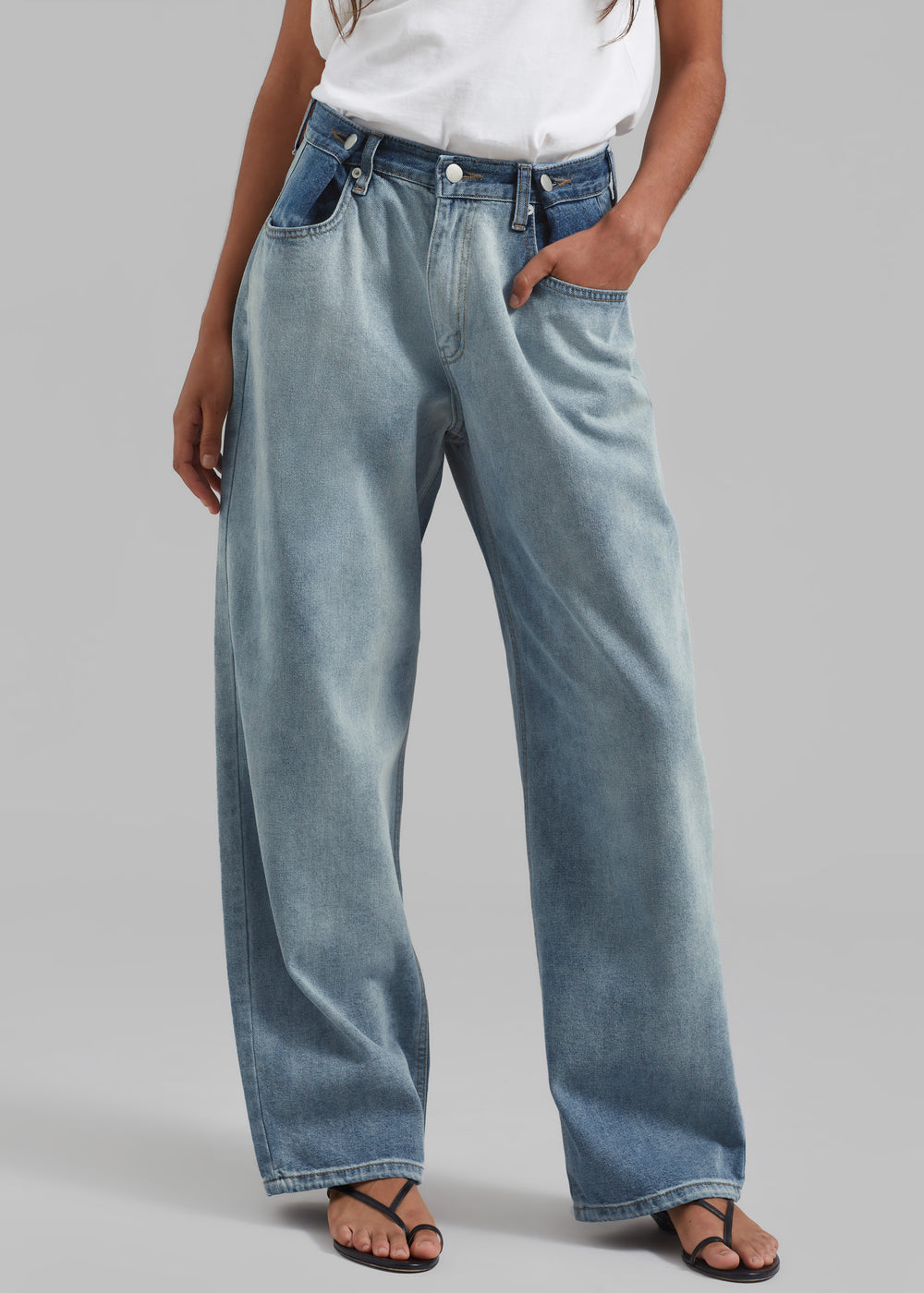 Hayla Contrast Denim Pants - Light Wash/Blue - 1