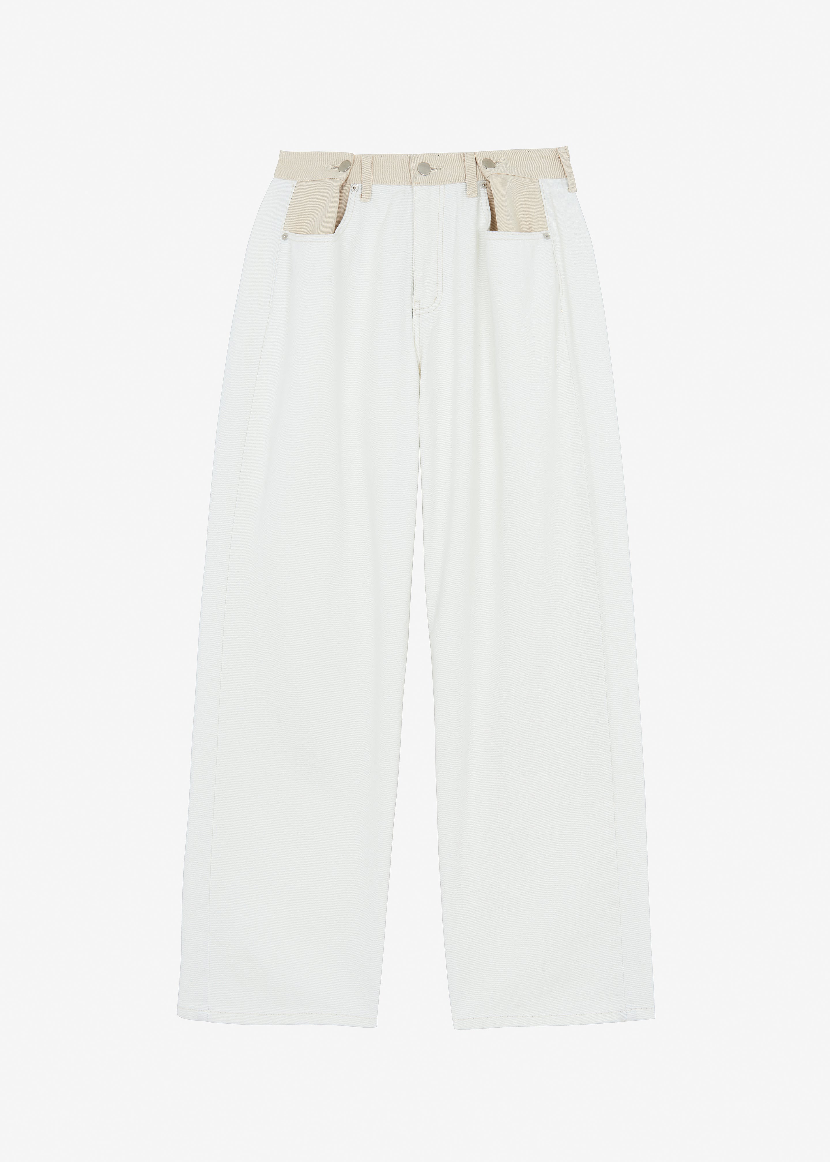 Hayla Contrast Denim Pants - Off White/Beige