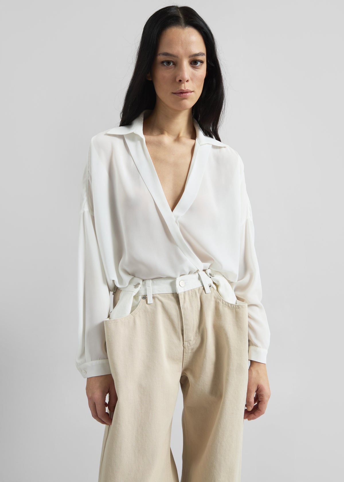 Hayla Contrast Denim Pants - Beige/Off White - 5