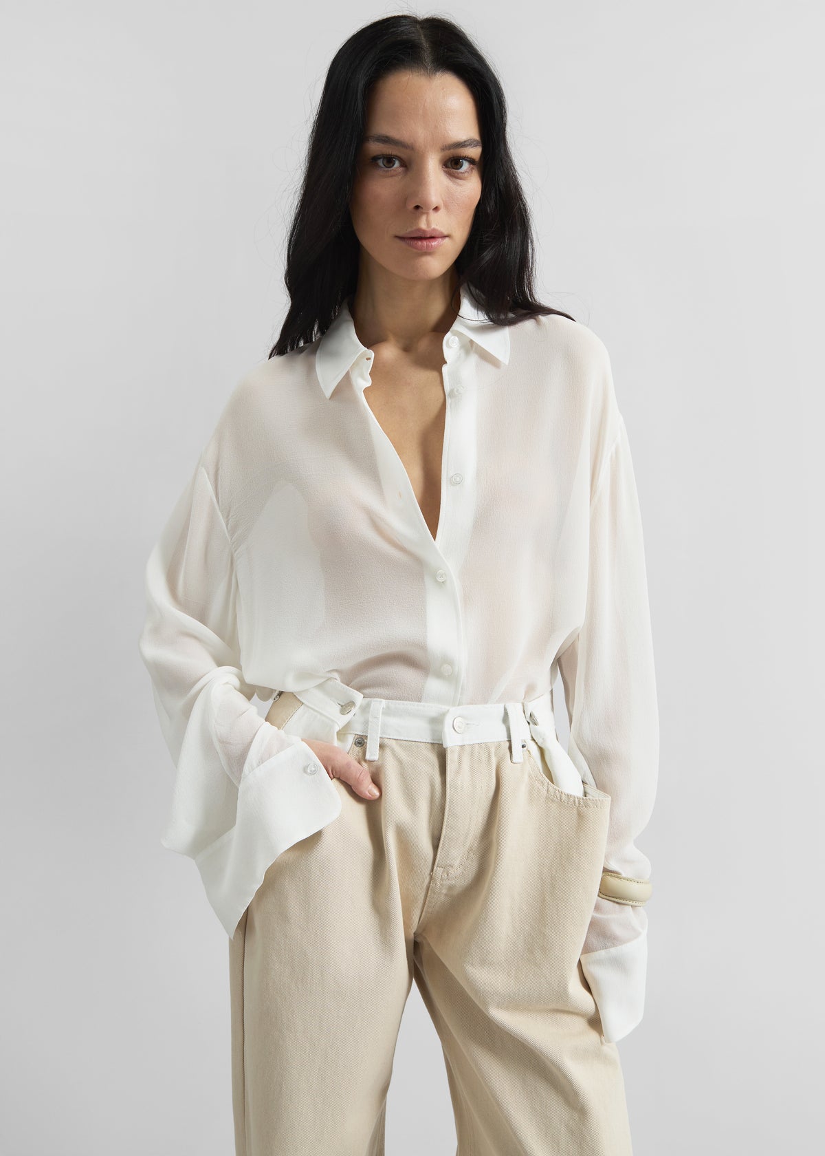 Hayla Contrast Denim Pants - Beige/Off White - 7