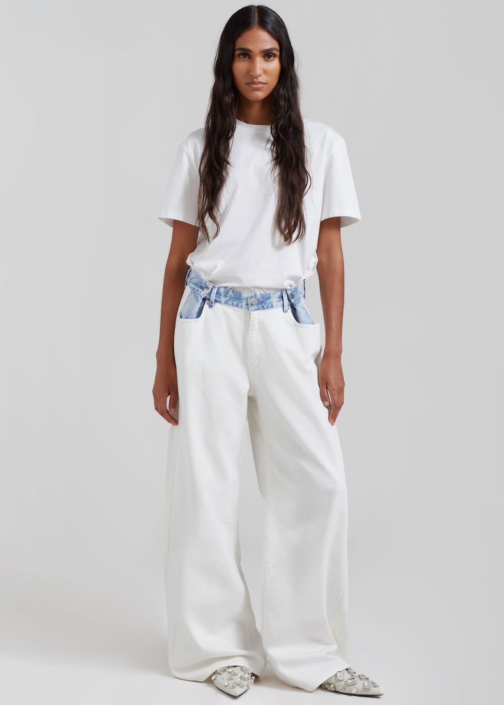 Hayla Contrast Denim Pants - Off White/Blue