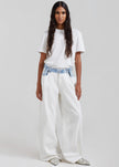 Hayla Contrast Denim Pants - Off White/Blue