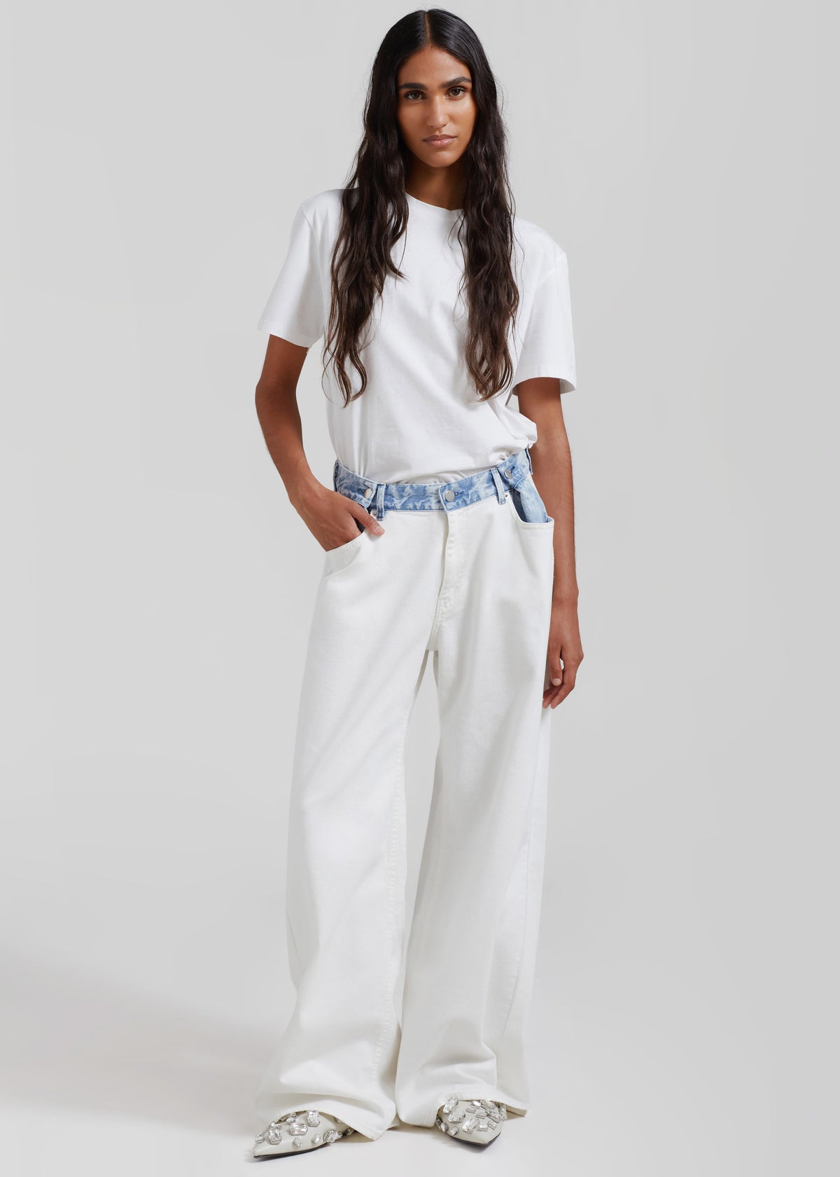 Hayla Contrast Denim Pants - Off White/Blue - 4