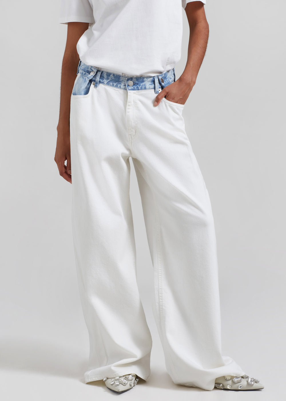 Hayla Contrast Denim Pants - Off White/Blue - 1