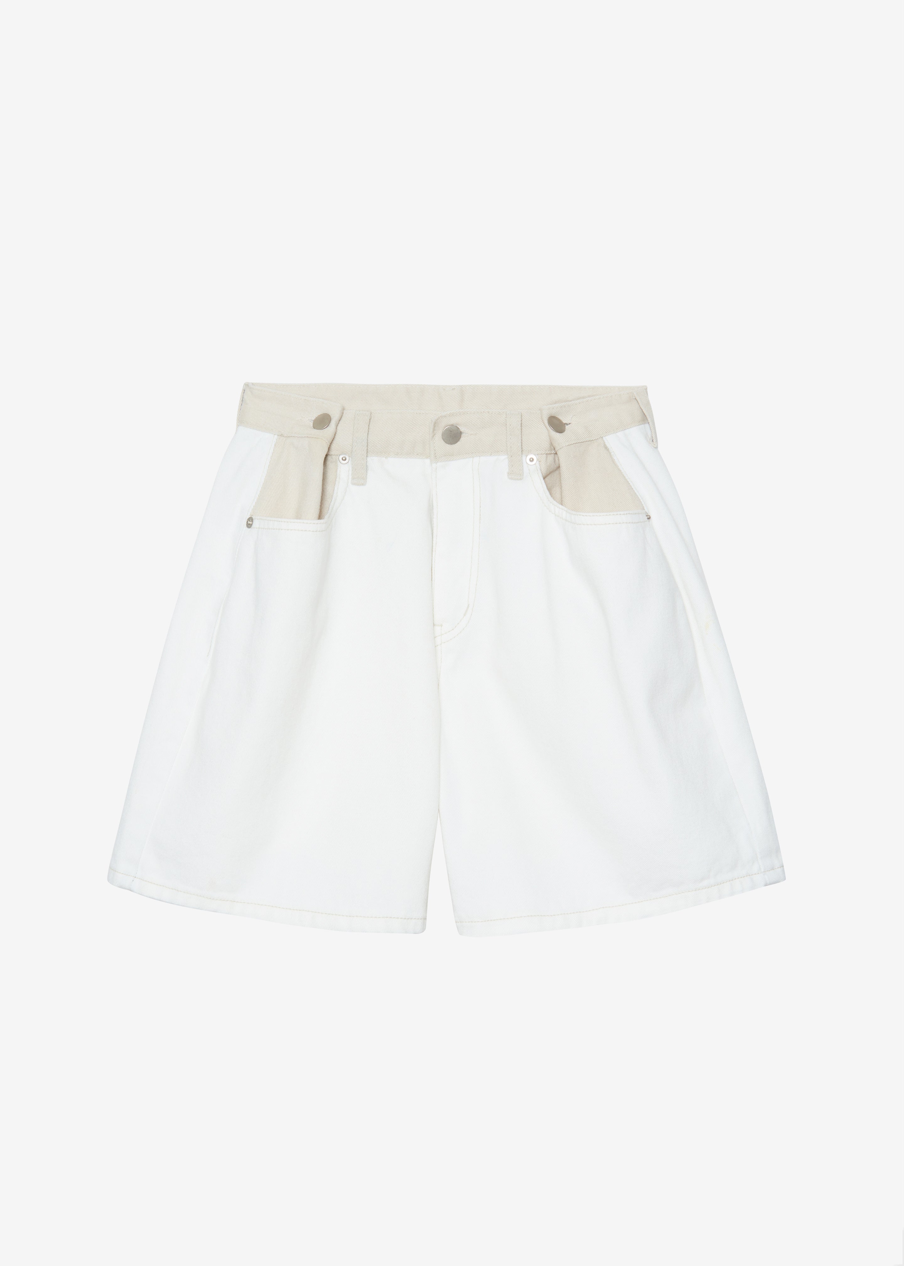 Hayla Contrast Denim Shorts - Off White/Beige - 12