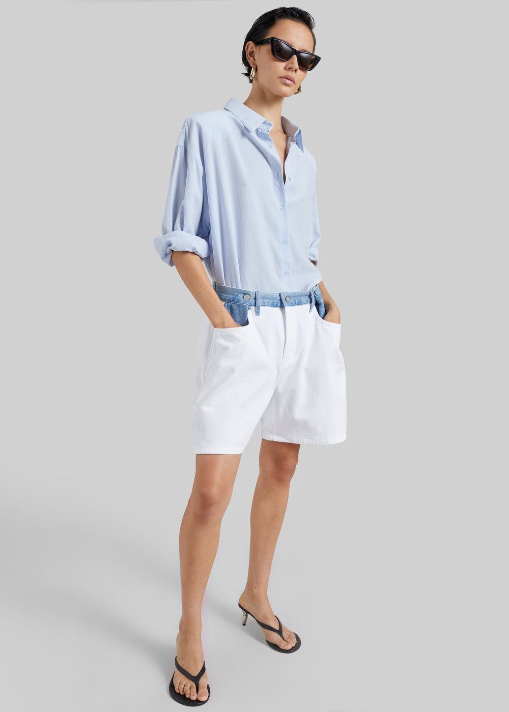 Hayla Contrast Denim Shorts - Off White/Blue - 1
