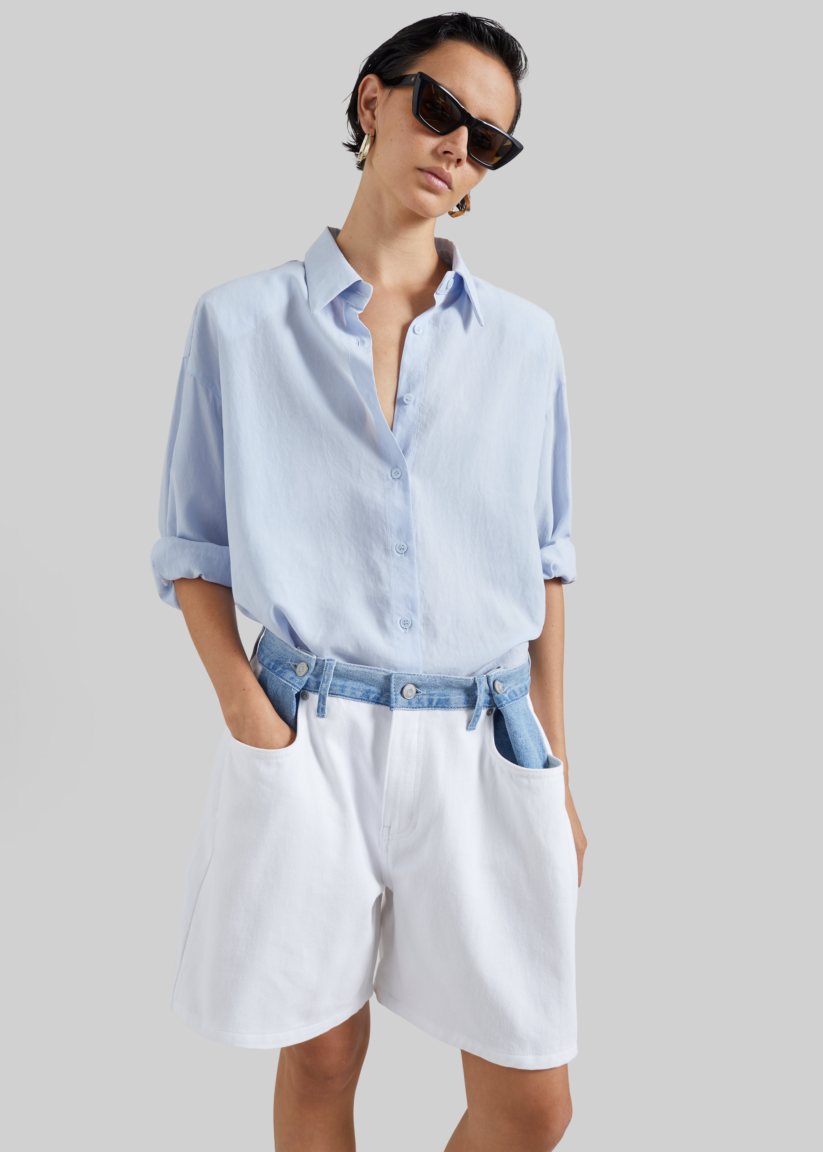 Hayla Contrast Denim Shorts - Off White/Blue - 1