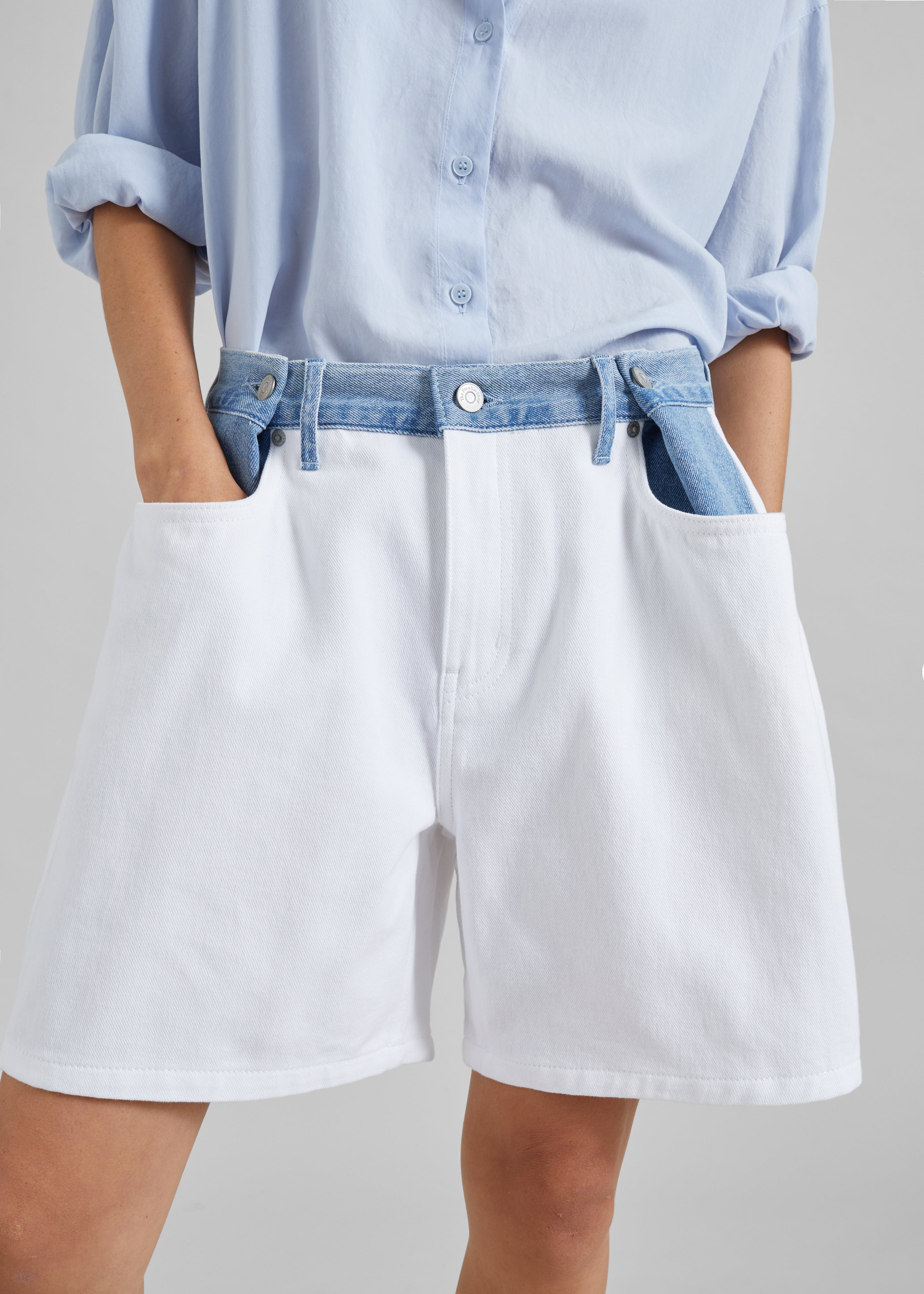 Hayla Contrast Denim Shorts - Off White/Blue - 4