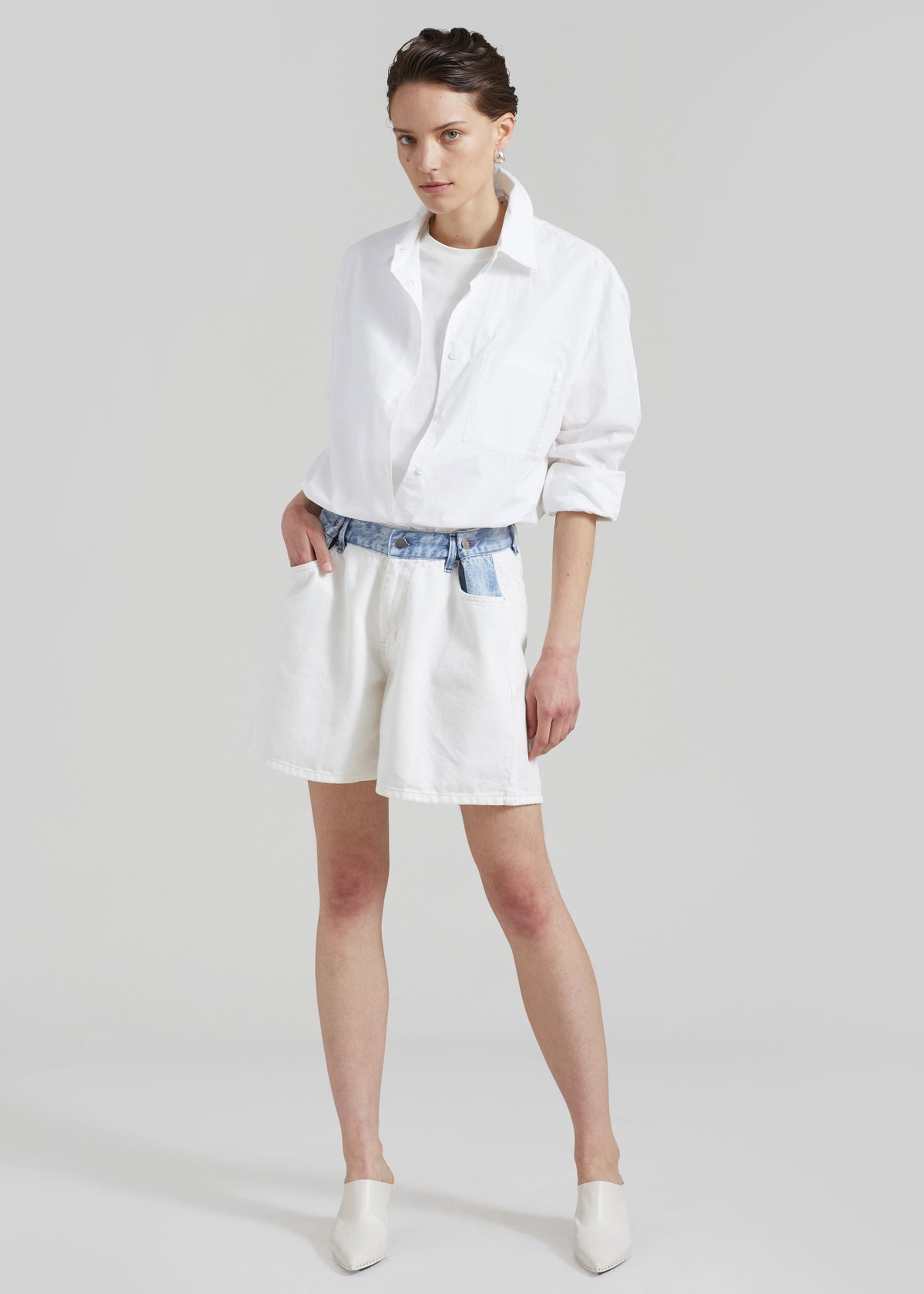 Hayla Contrast Denim Shorts - Off White/Blue - 8