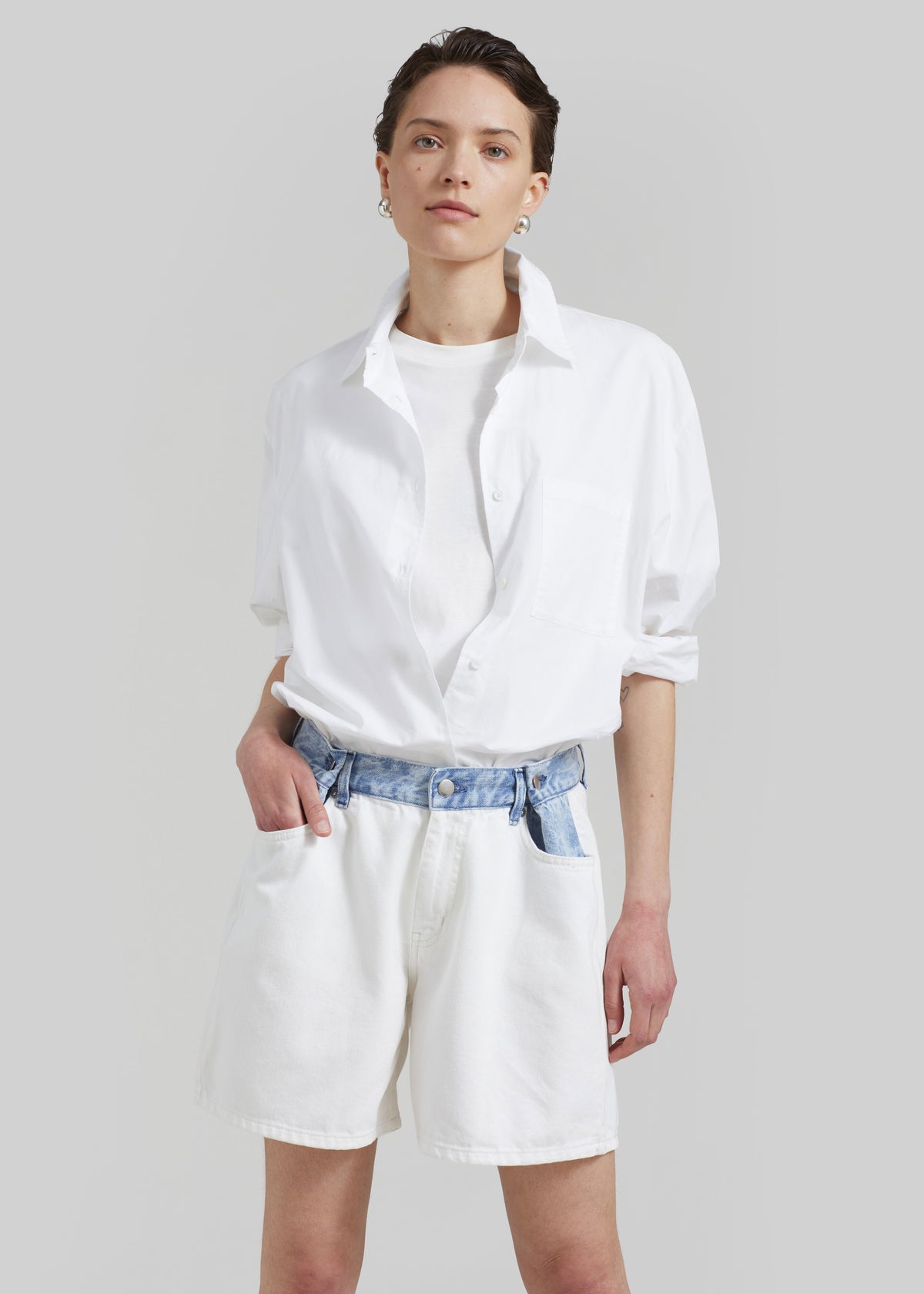 Hayla Contrast Denim Shorts - Off White/Blue - 6