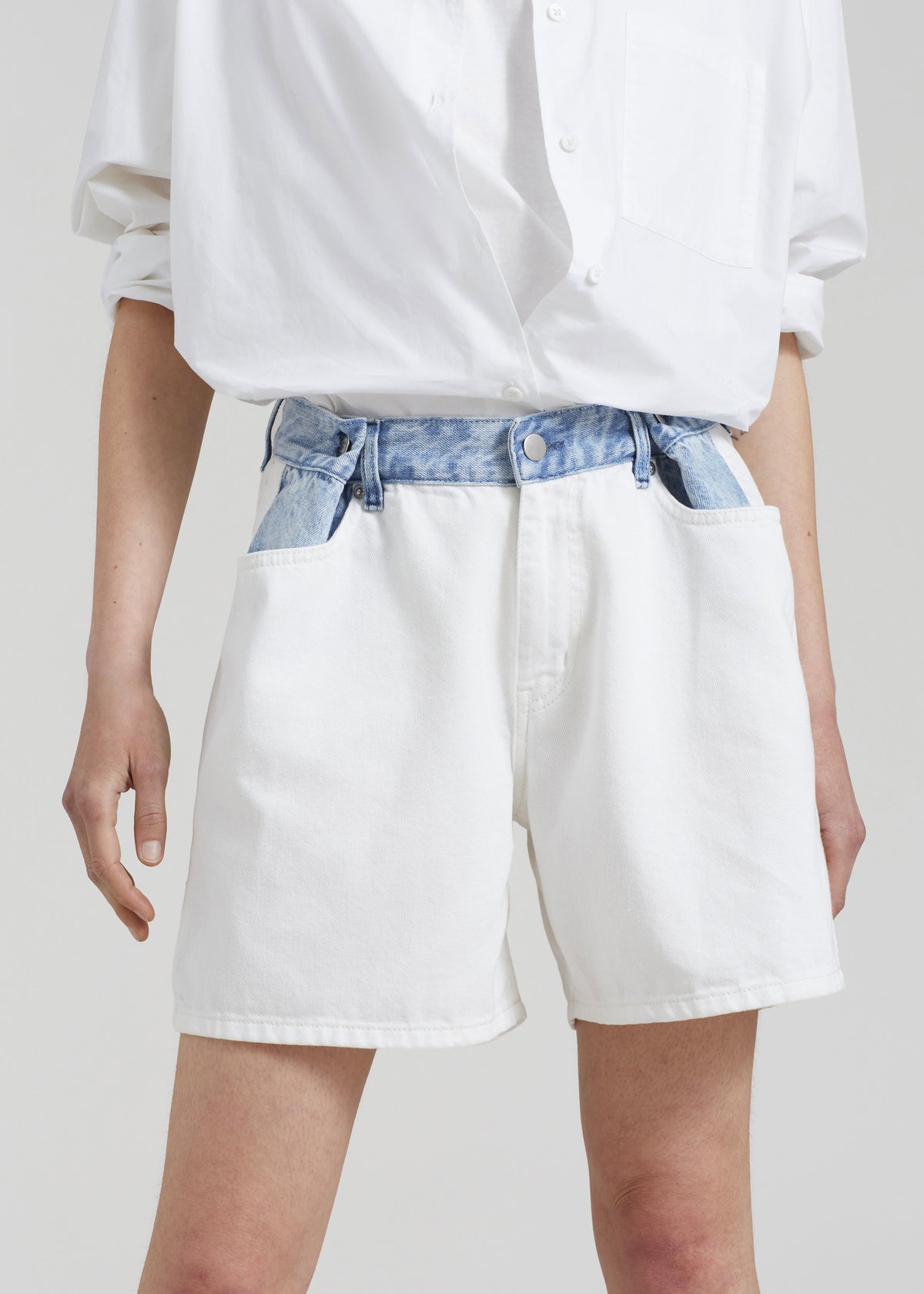 Hayla Contrast Denim Shorts - Off White/Blue - 11