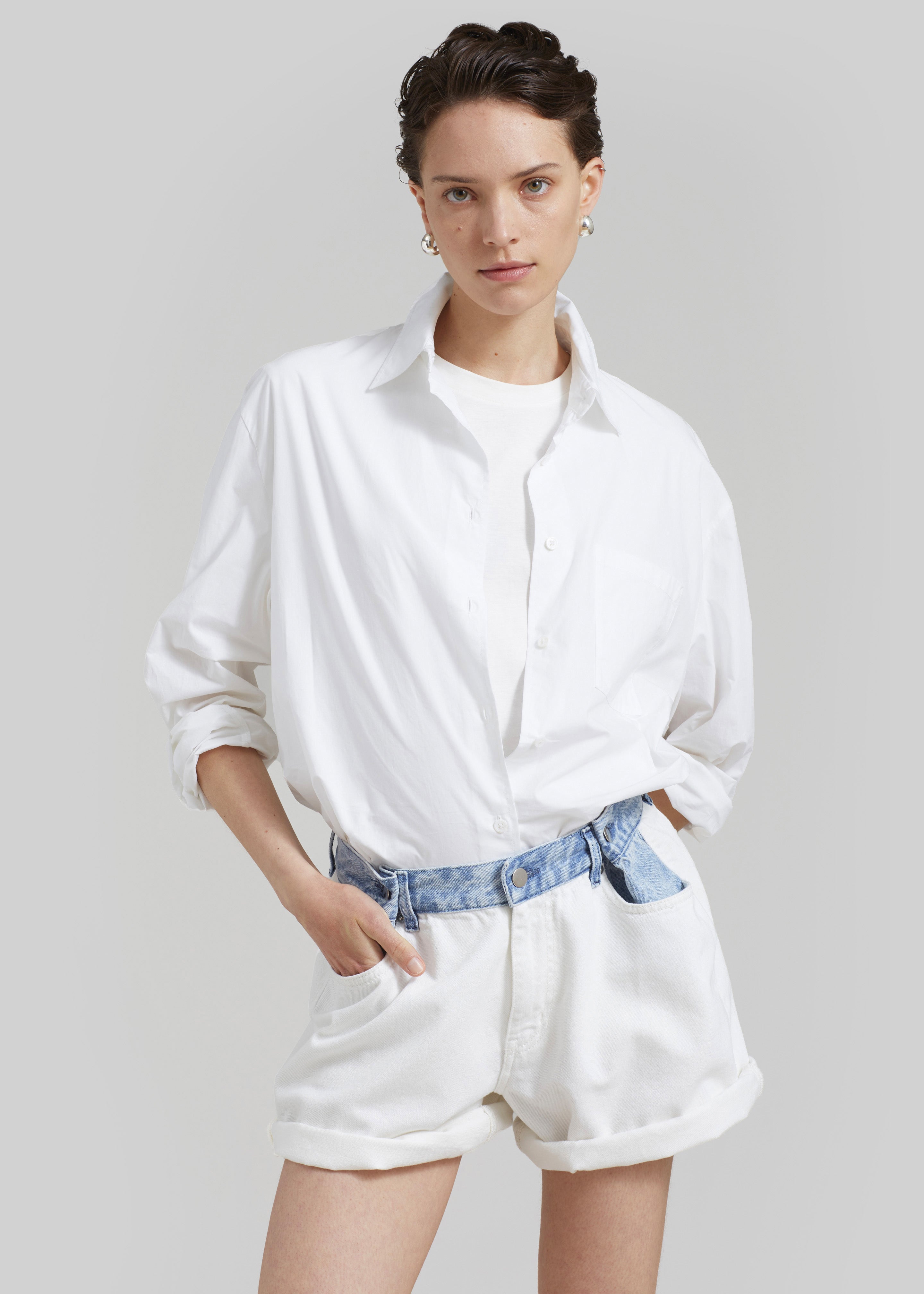 Hayla Contrast Denim Shorts - Off White/Blue - 1