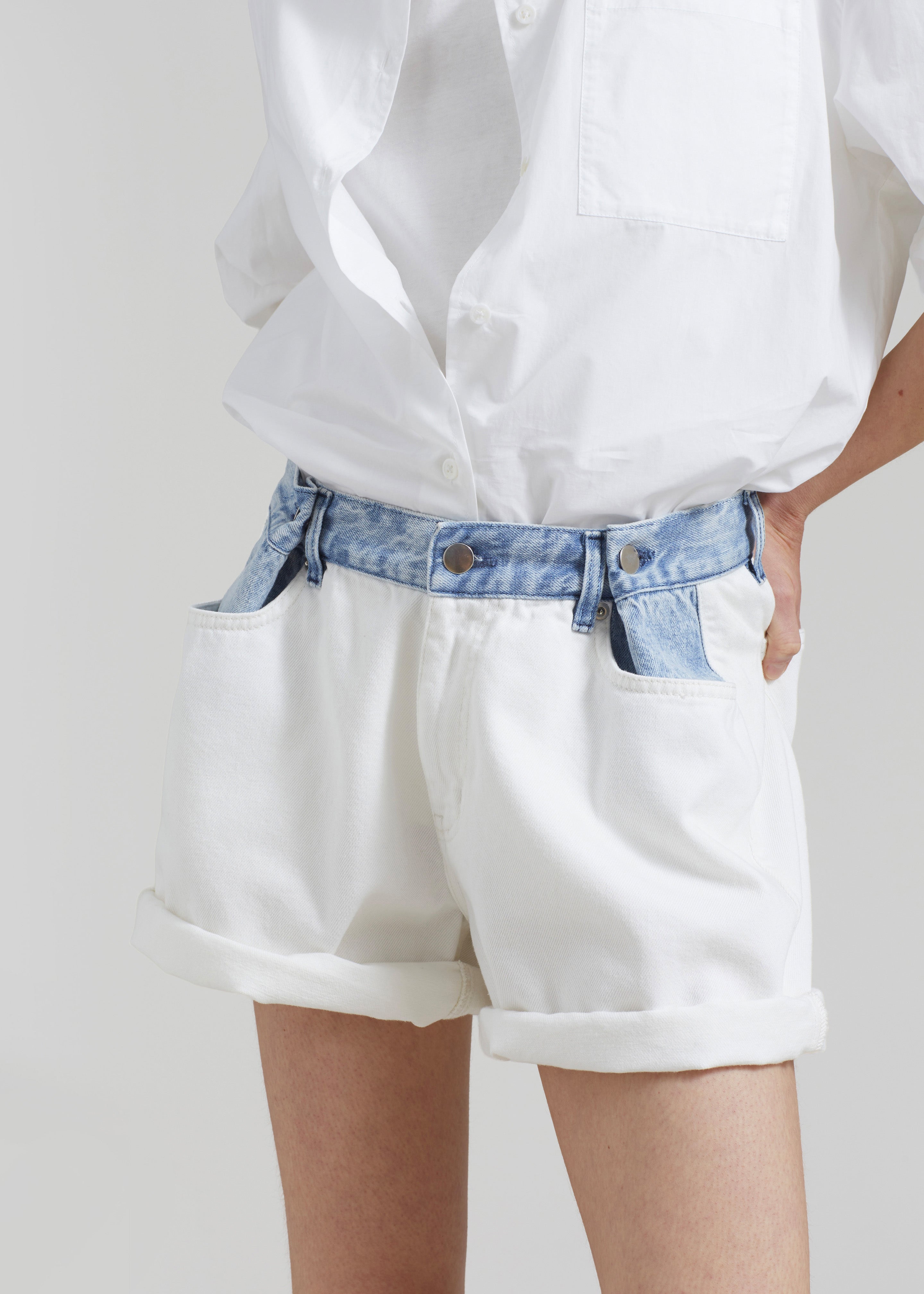 Hayla Contrast Denim Shorts - Off White/Blue - 2
