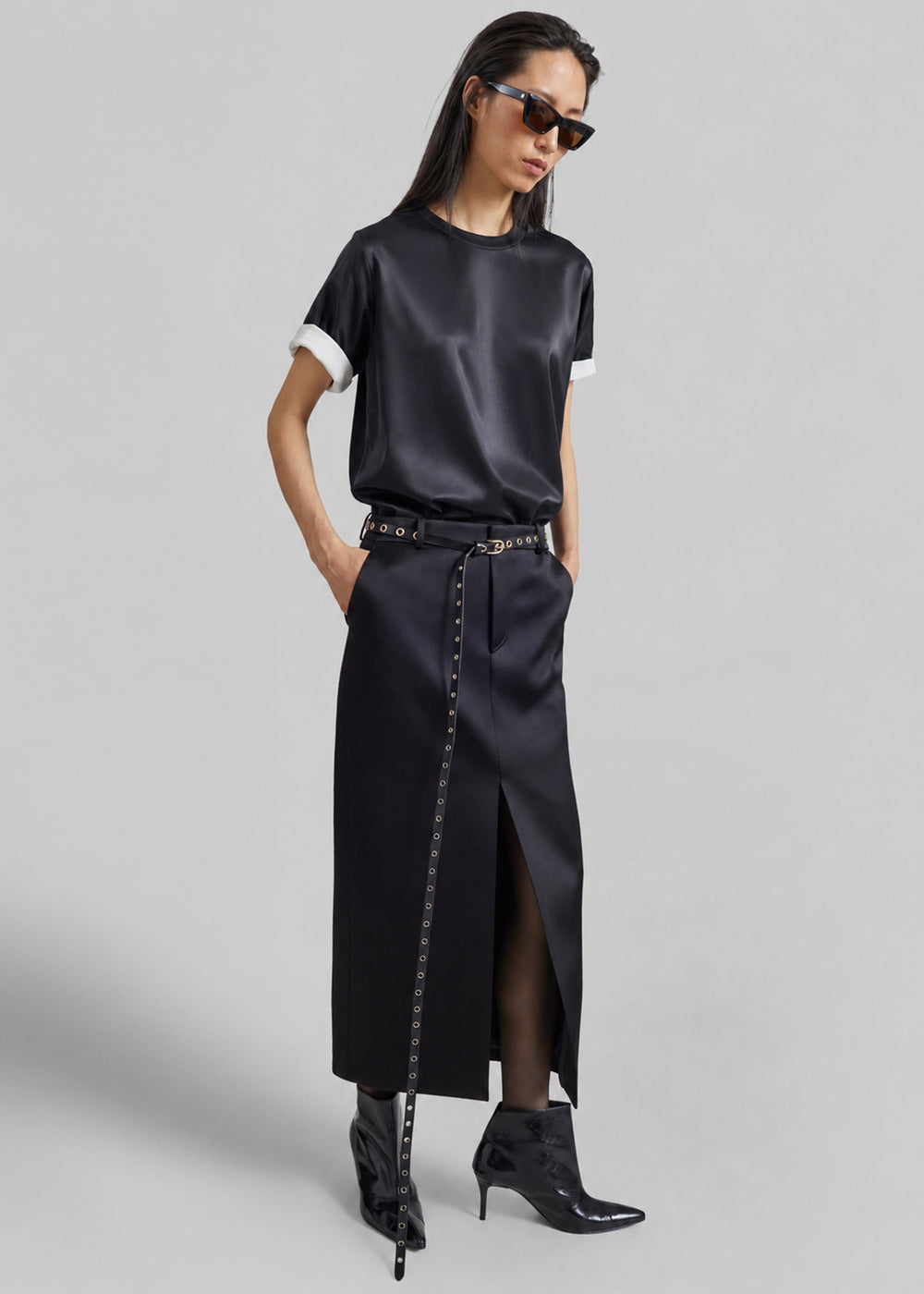 Hayley Studded Long Belt - Black - 1