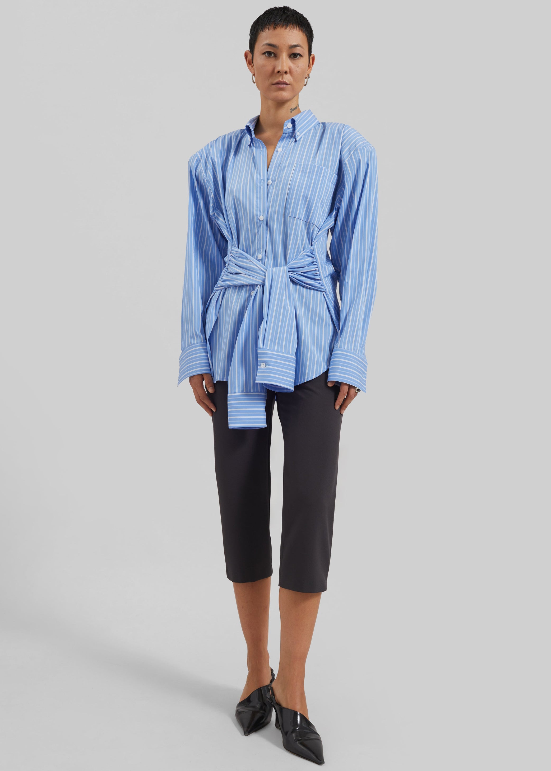 Shop the look image for Heaton Double-Sleeve Padded Shirt - Blue/White Stripe