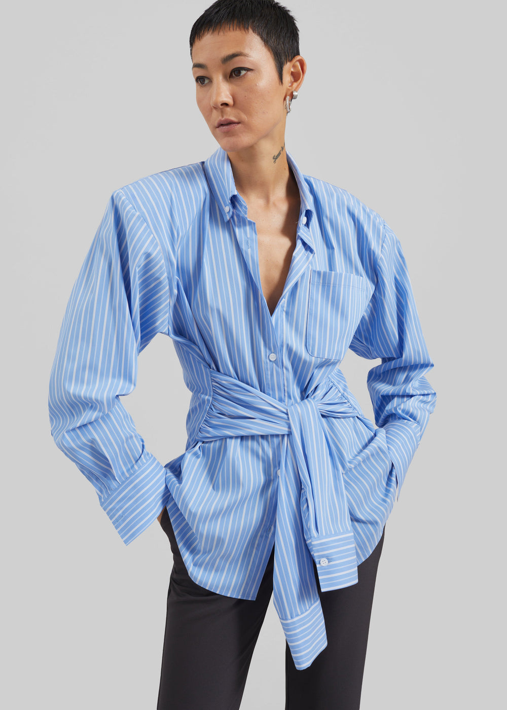 Heaton Double-Sleeve Padded Shirt - Blue/White Stripe - 1