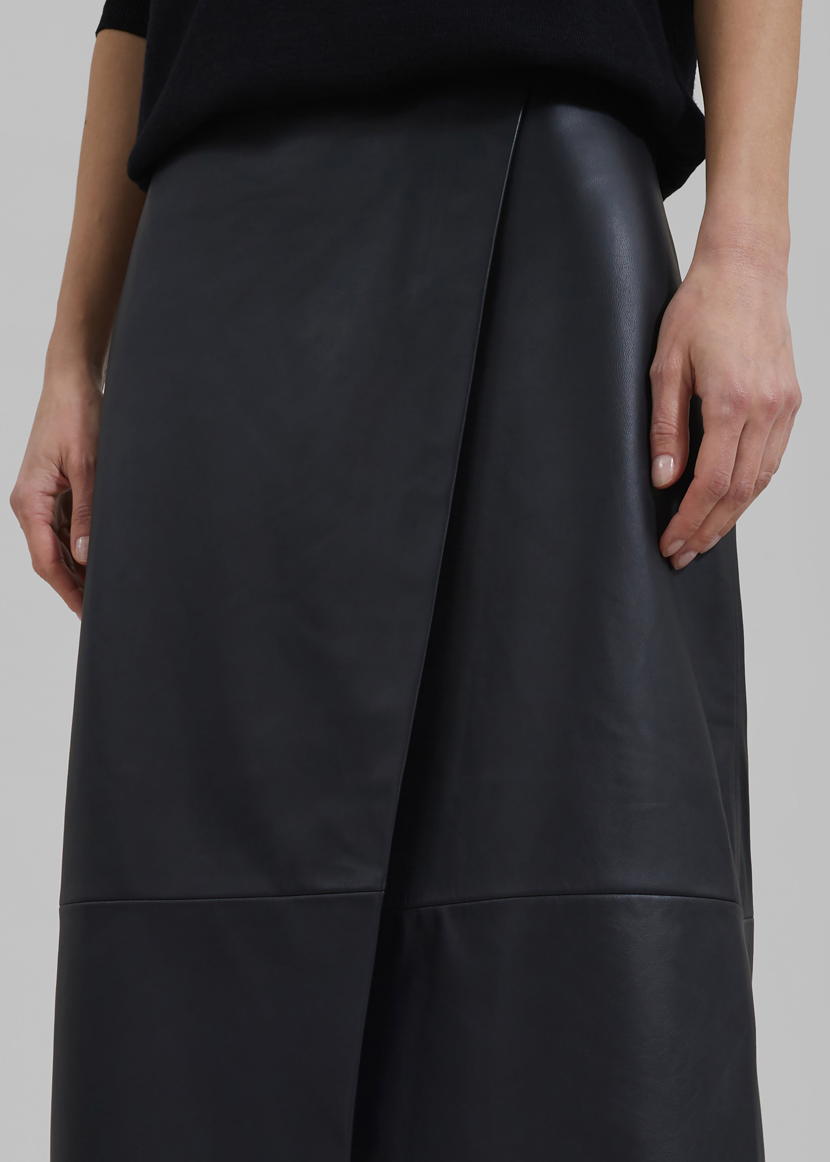 Hedi Leather Midi Wrap Skirt - Black - 4