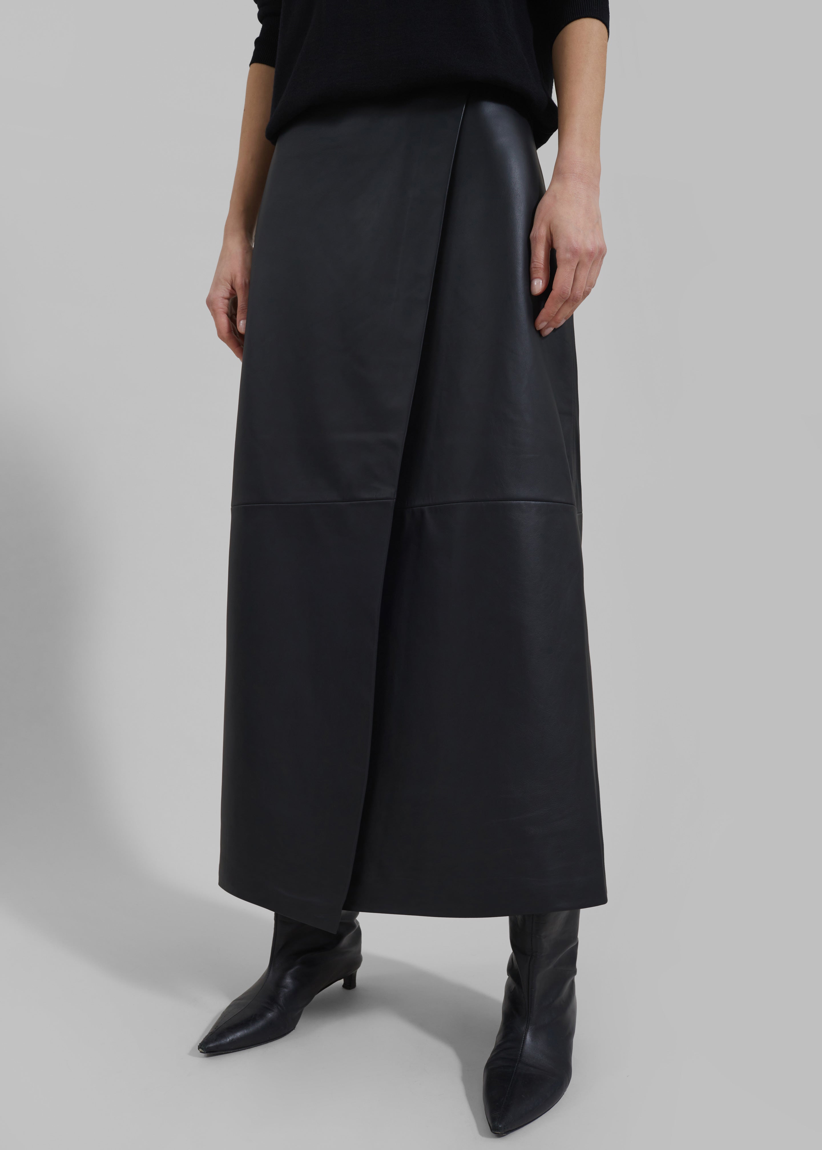 Hedi Leather Midi Wrap Skirt - Black - 7