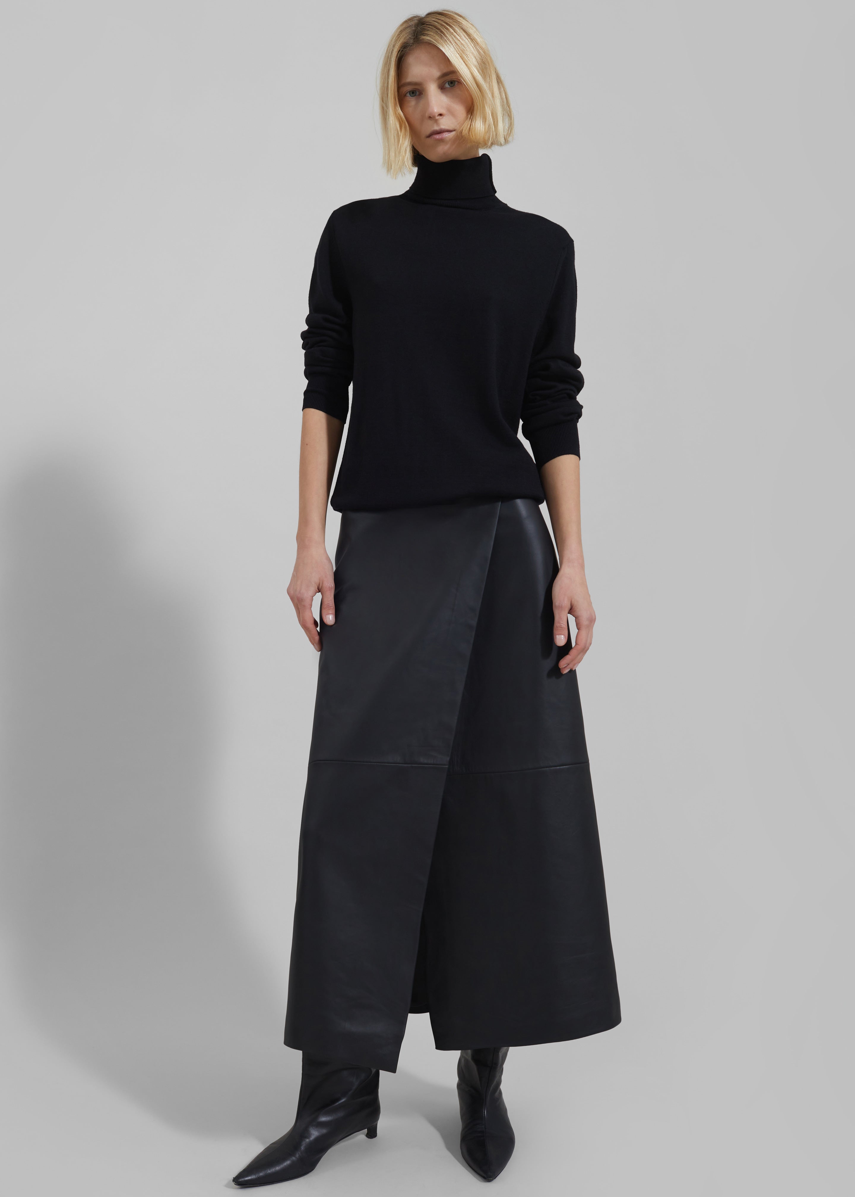 Hedi Leather Midi Wrap Skirt - Black - 8