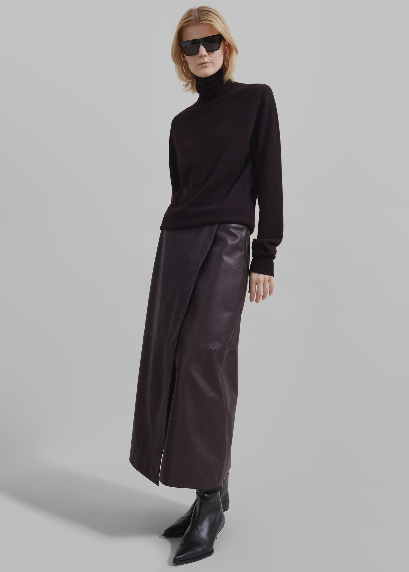 Hedi Leather Midi Wrap Skirt - Dark Plum