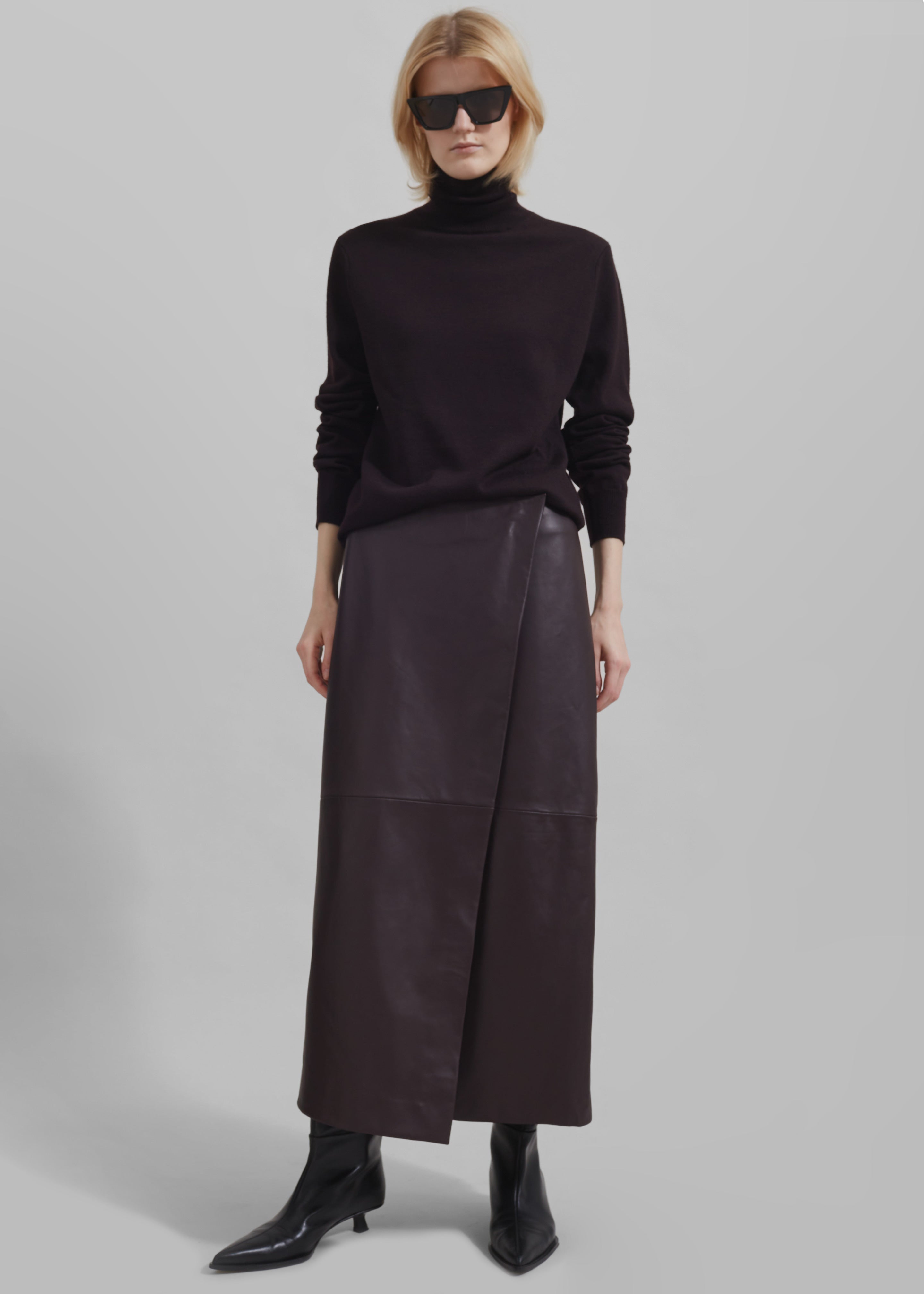 Hedi Leather Midi Wrap Skirt - Dark Plum - 4